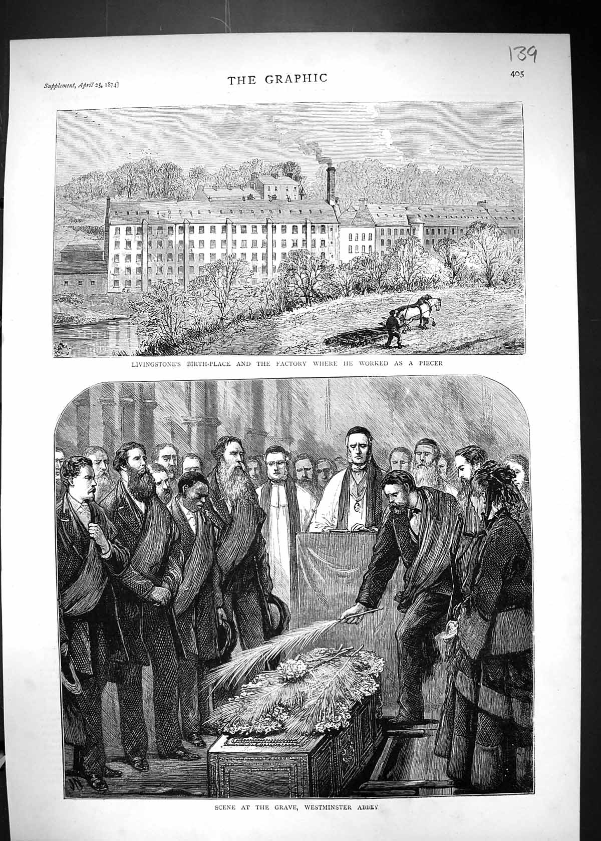Old 1874 Livingstone Birthplace Factory Piecer Funeral Westminster Ab Victorian