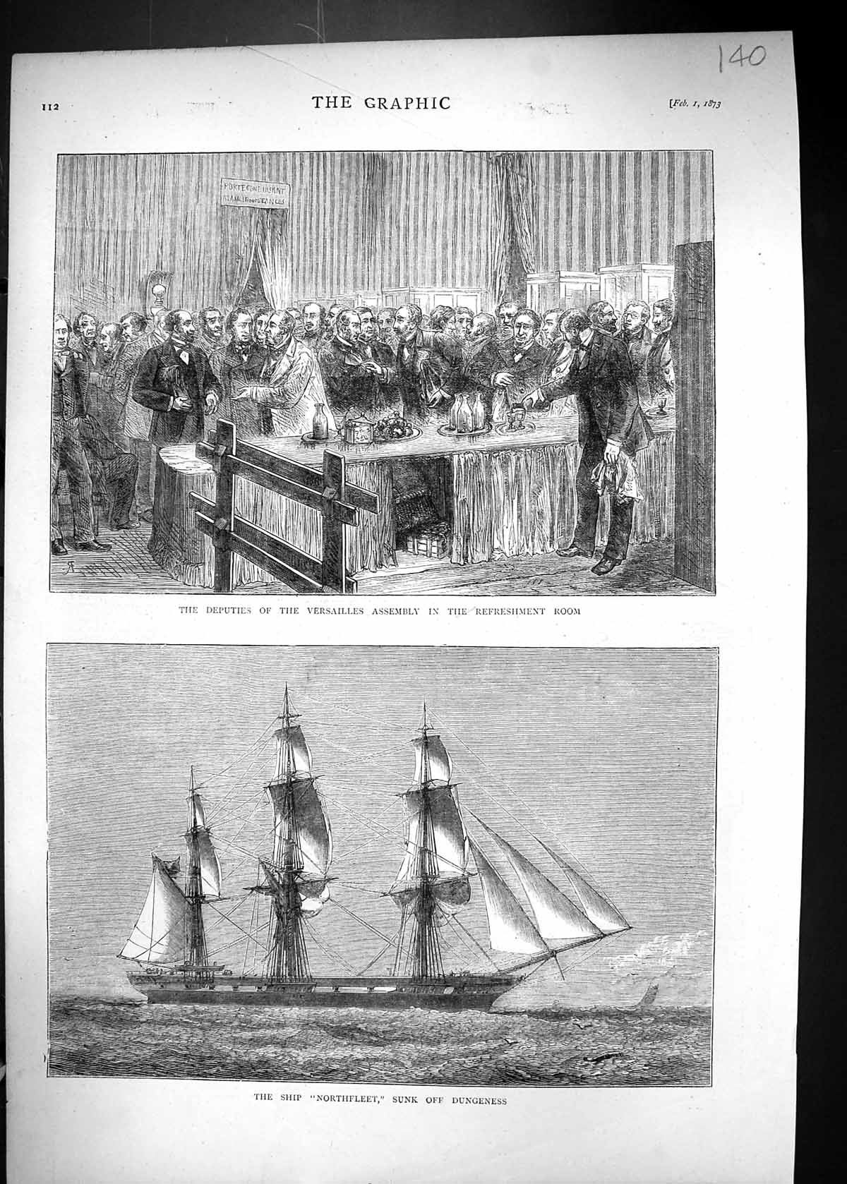 Old 1873 Ship Northfleet Sunk Dungeness Deputies Versailles Assembly Victorian