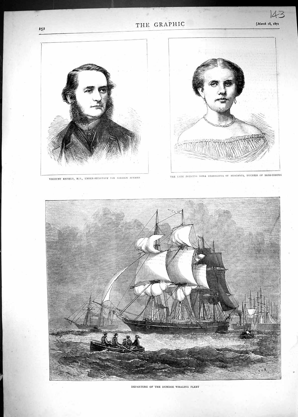 Old 1871 Departure Dundee Whaling Fleet Ships Viscount Enfield Prince Victorian