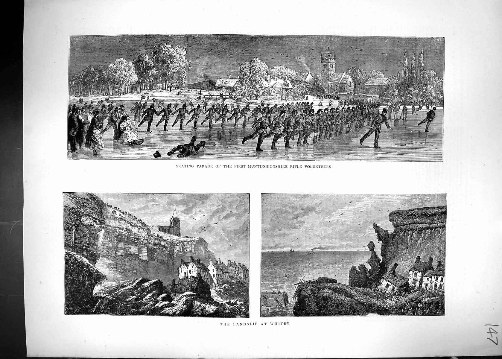 Old 1871 Landslip Whitby Ice Skating Parade Huntingdonshire Rifle Vol Victorian