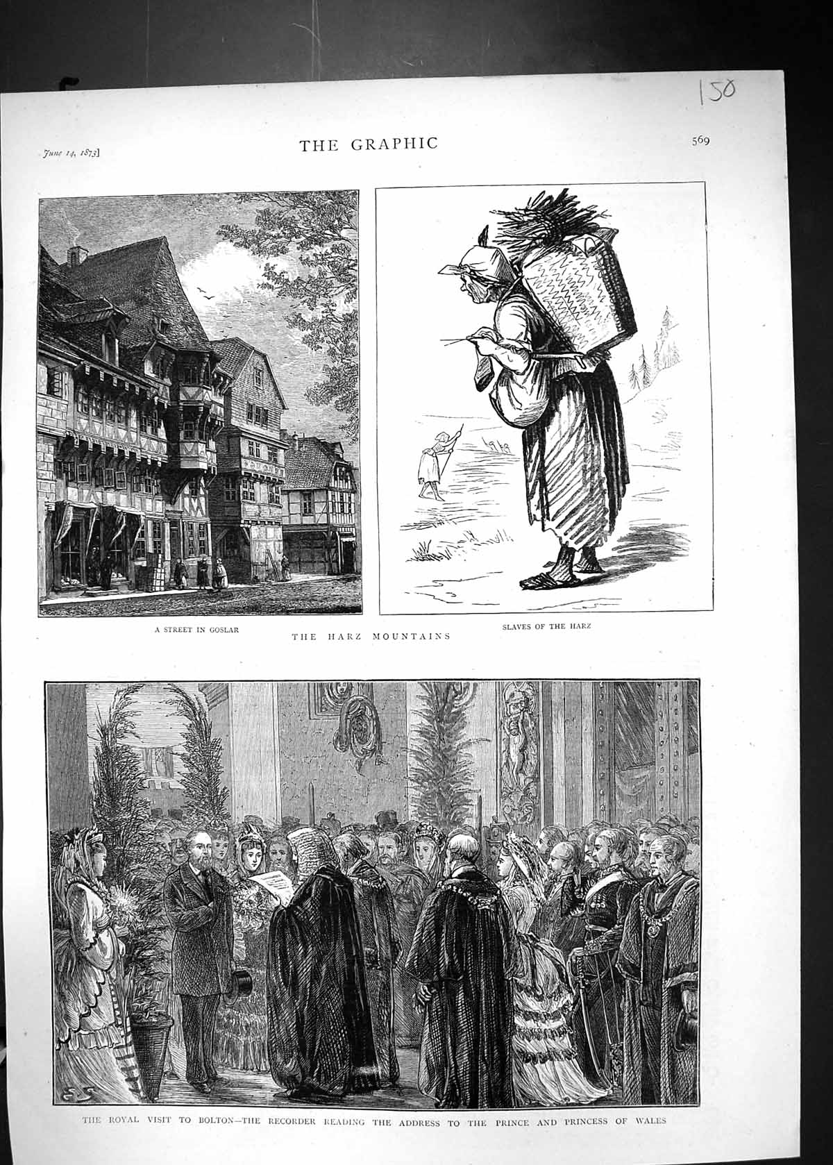 Old 1873 Harz Mountains Goslar Slaves Prince Wales Bolton Recorder Ad Victorian