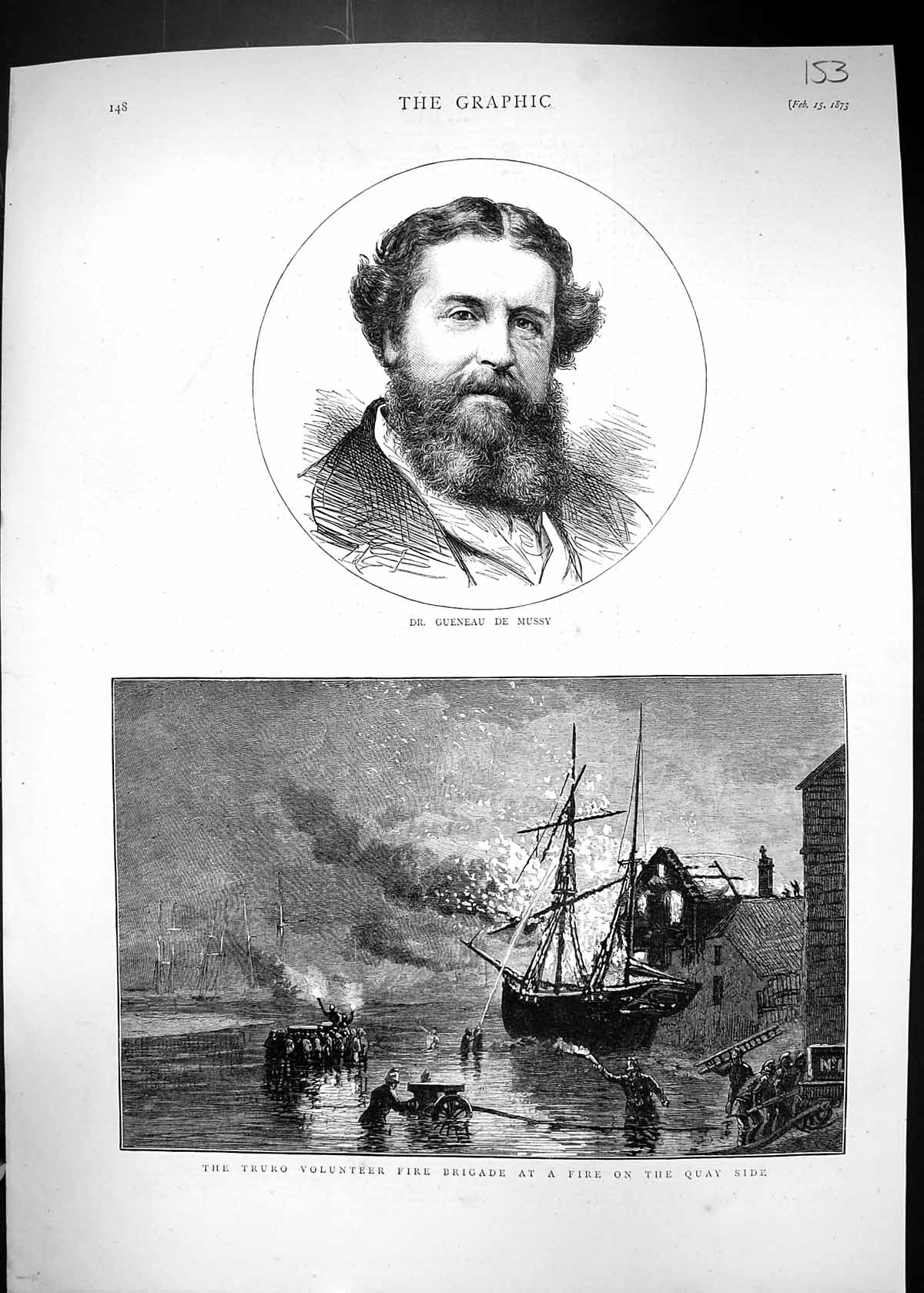 Old 1873 Dr. Gueneau De Mussy Truro Volunteer Fire Brigade Quay Side Victorian
