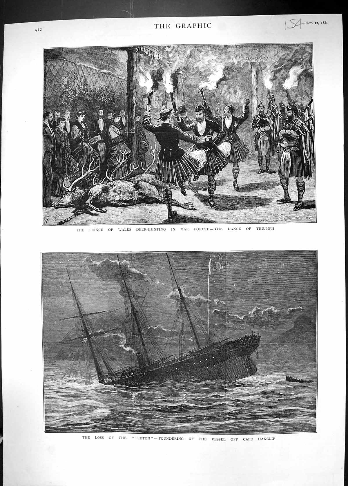 Old 1881 Prince Wales Deer Hunting Mar Forest Ship Wreck Teuton Cape Victorian