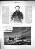 Antique Old Print 1881 Mr Bright Burning Steam Ship Solway Kingstown Harbour