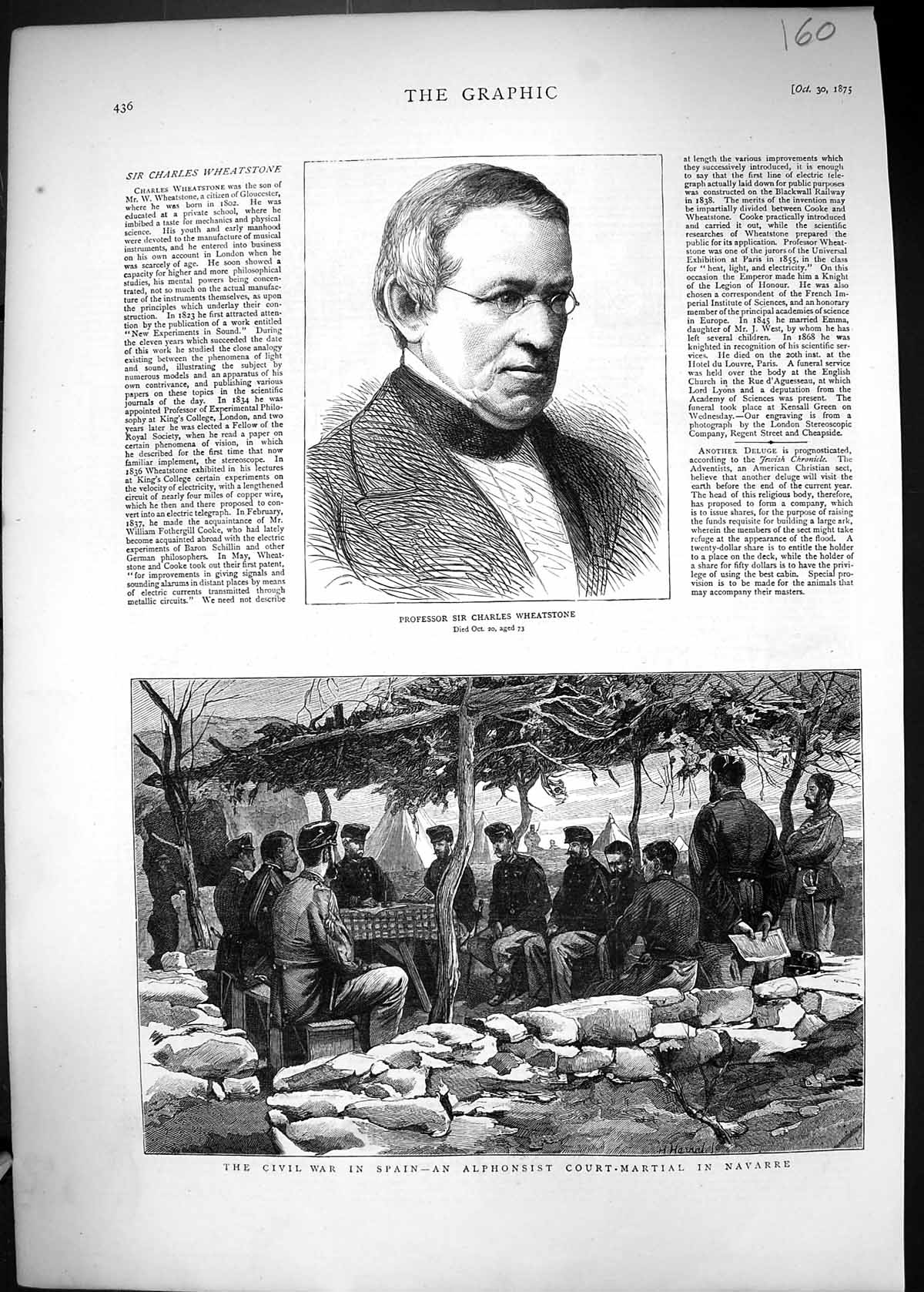 Old 1875 Professor Sir Charles Wheatstone Civil War Spain Alphonsist Victorian