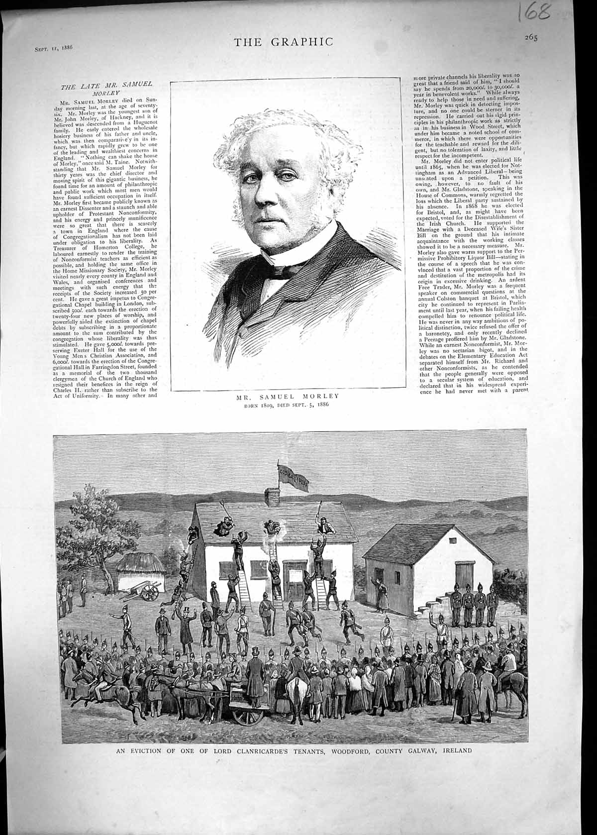 Old 1886 Mr Samuel Morley Eviction Lord Clanricarde Tenants Woodford Victorian