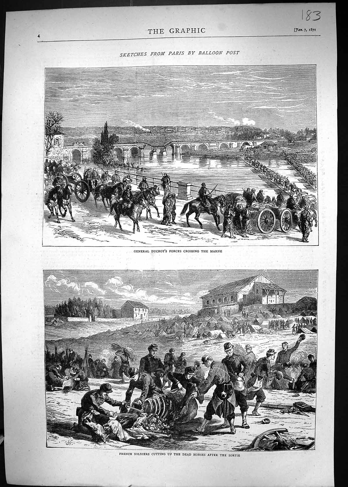 Old Print 1871 General Ducrot Forces Crossing River Marne French Siers D 19th