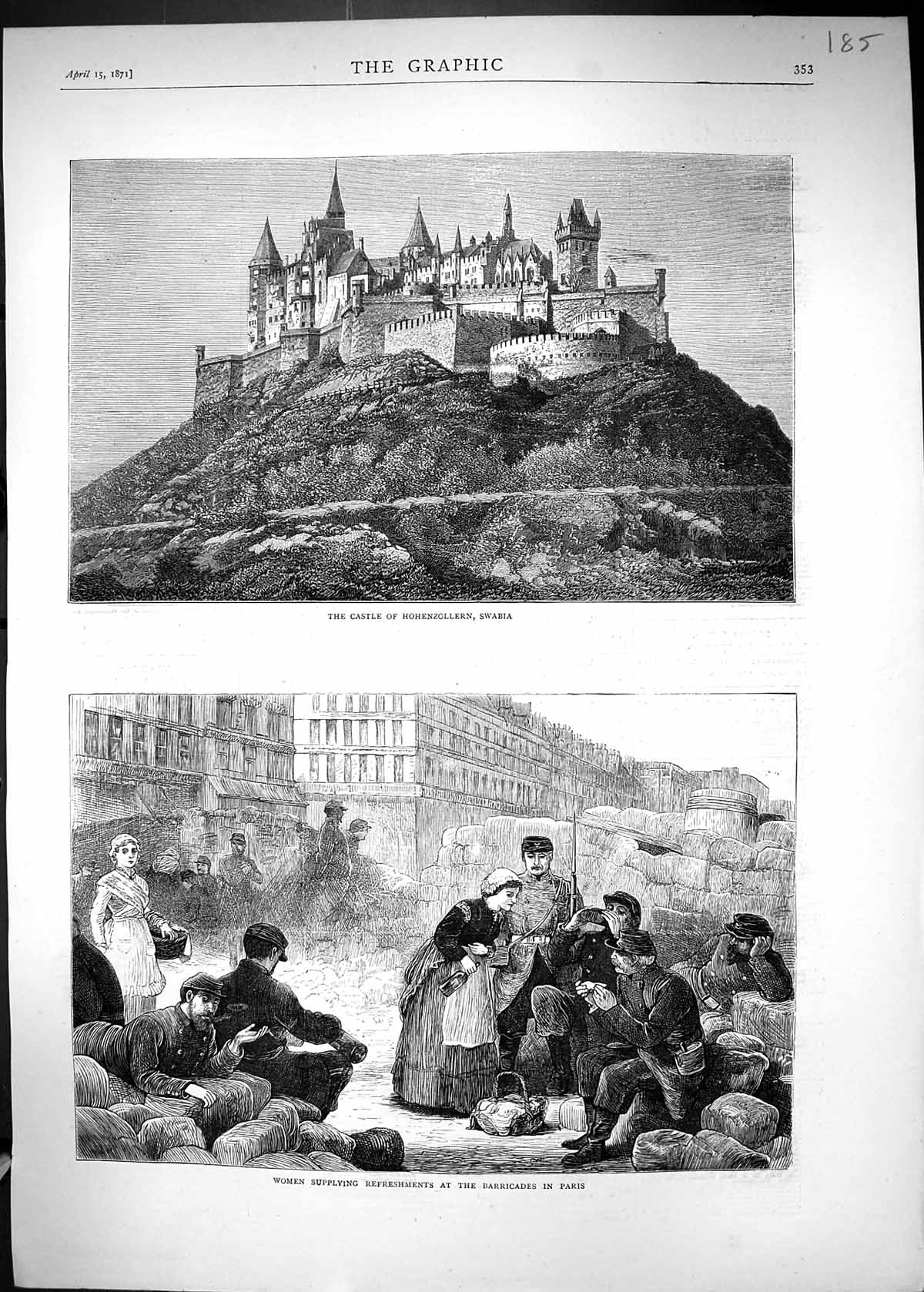 Old 1871 Castle Hohenzollern Swabia Women Supplying Refreshments Barr Victorian