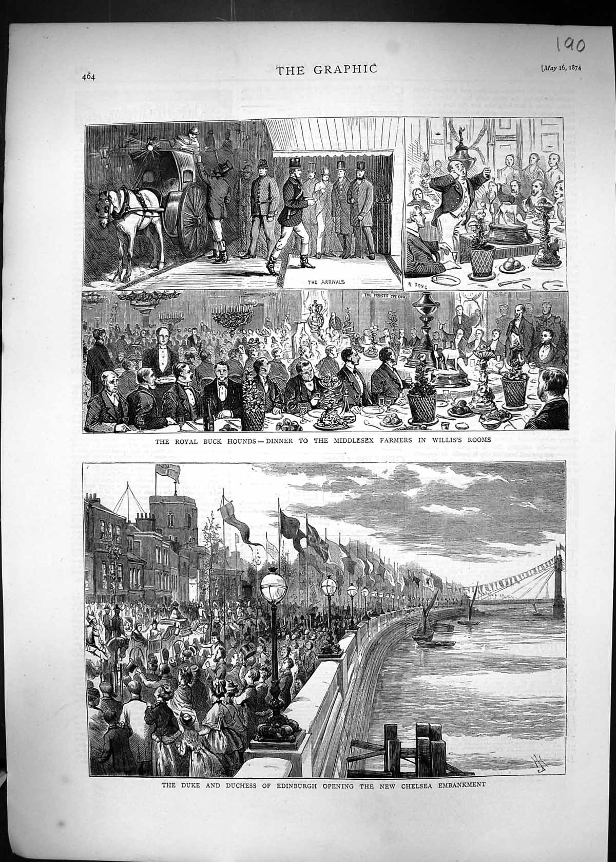 Old 1874 Duke Duchess Edinburgh Chelsea Embankment Royal Buck Hounds Victorian