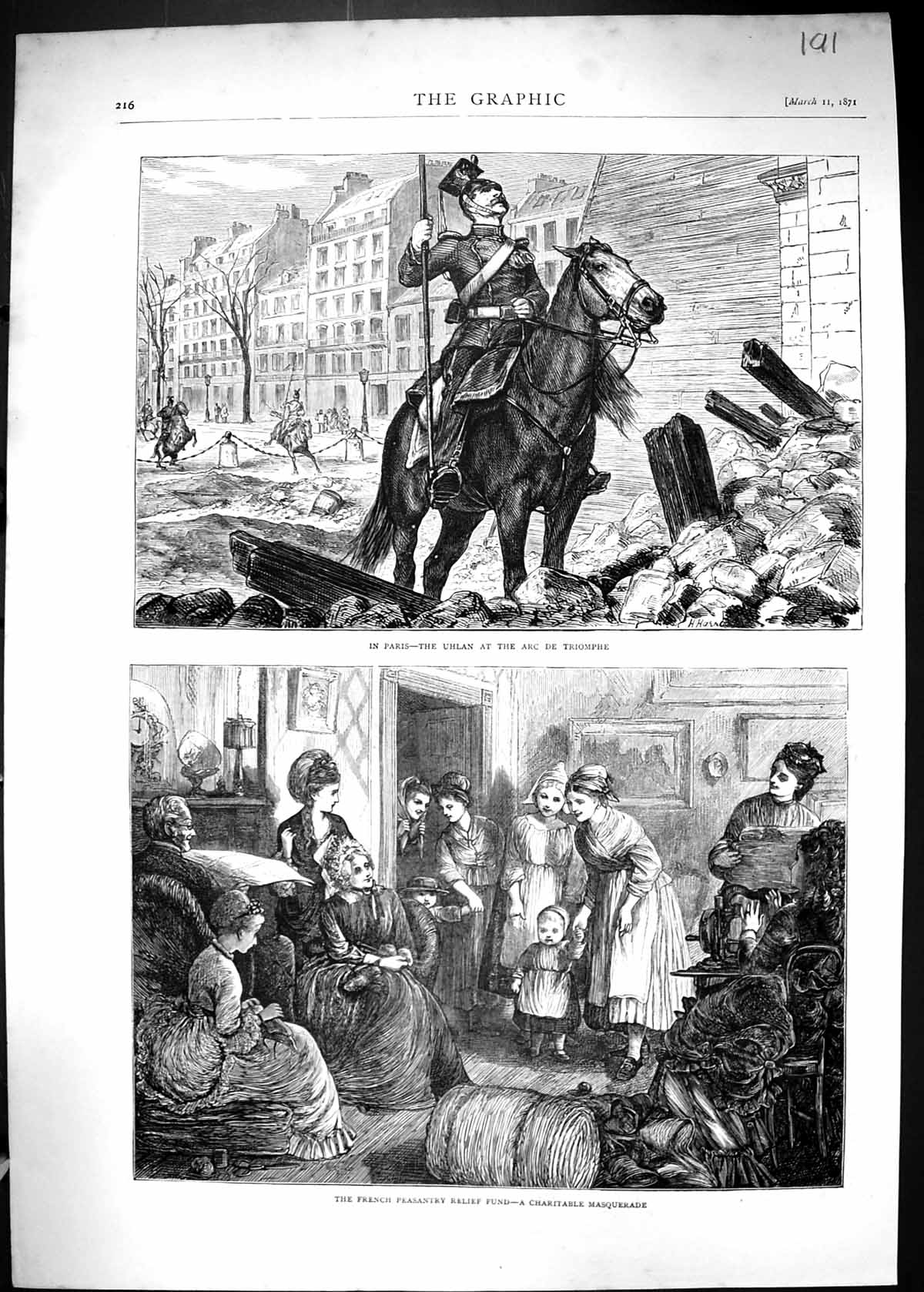 Old 1871 Paris Uhlan Arc De Triomphe French Peasantry Charitable Masq Victorian