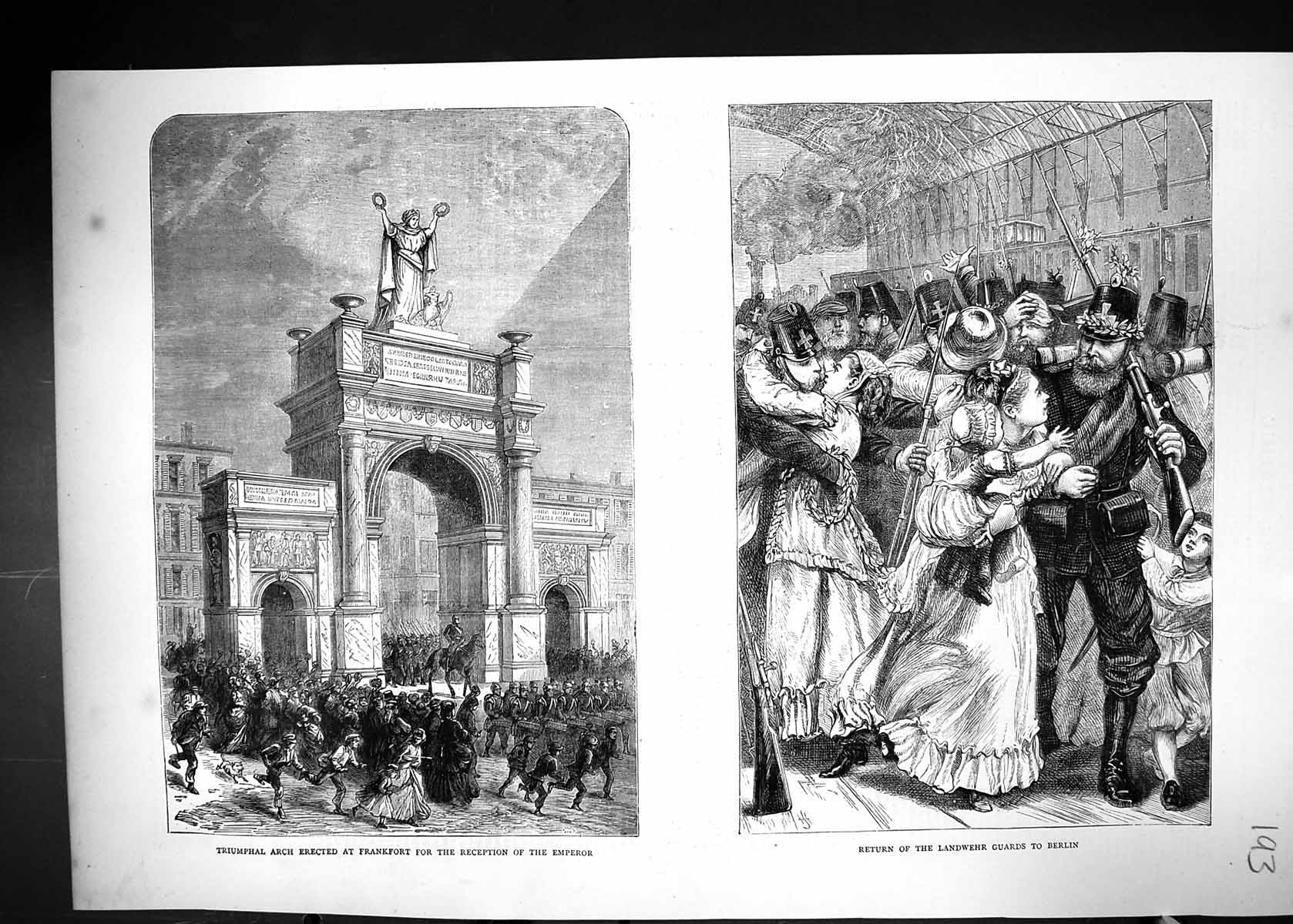Old 1871 Triumphal Arch Frankfort Germany Scene Return Landwehr Guard Victorian