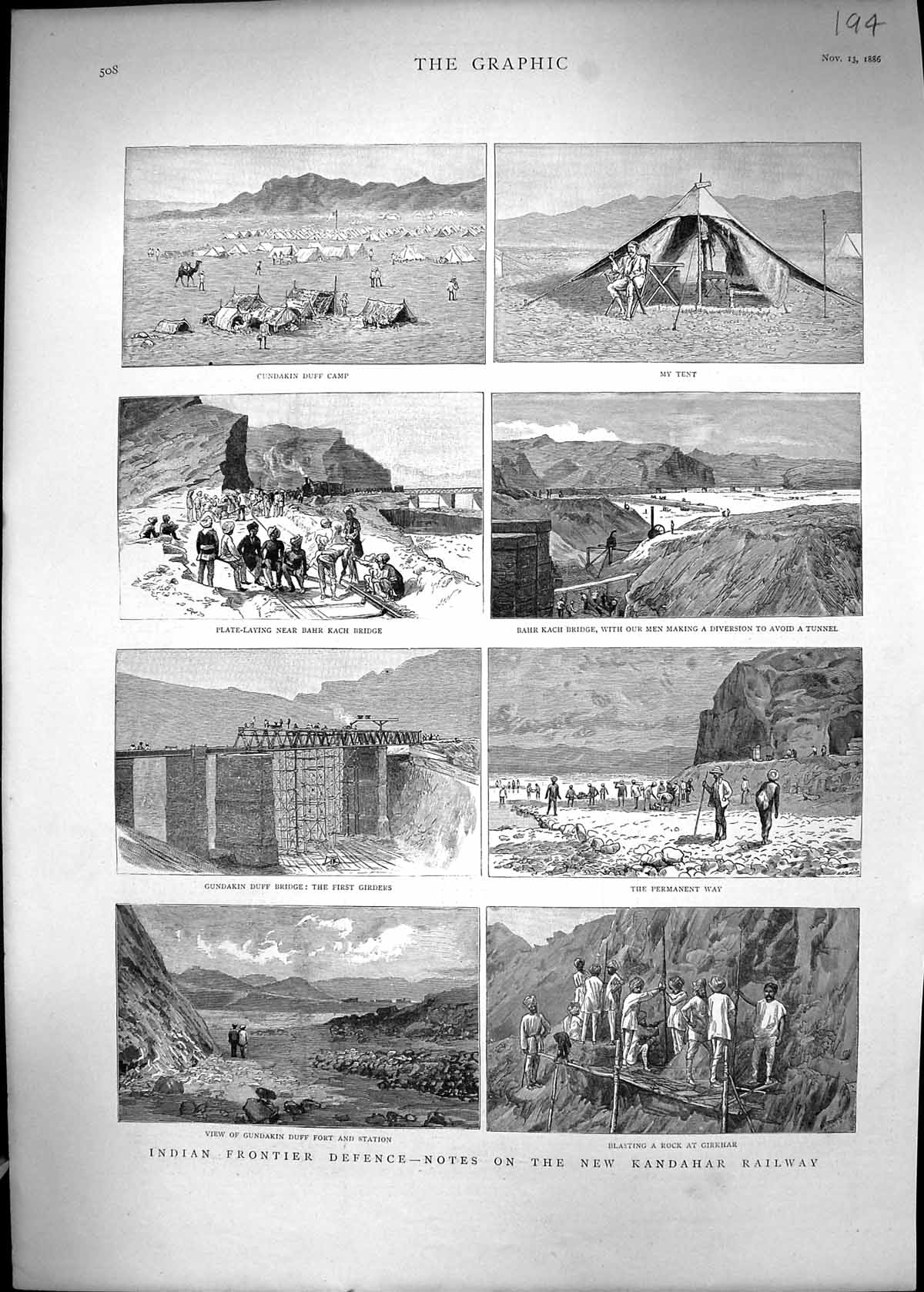Old 1886 India Kandahar Railway Gundakin Duff Camp Bahr Kach Rock Gib Victorian