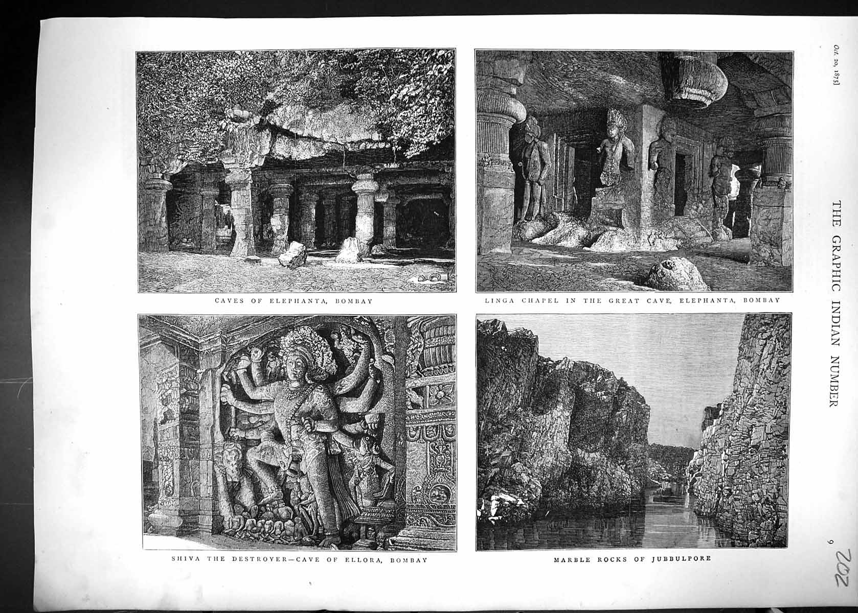 Old 1875 Caves Elephanta Bombay Linga Chapel Shiva Destroyer Marble J Victorian