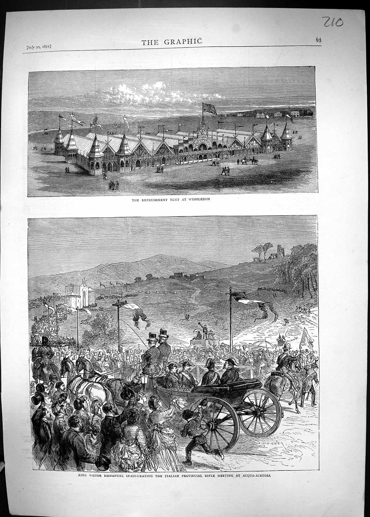 Old 1871 Tent Wimbledon King Victor Emmanuel Italian Rifle Meeting Ac Victorian