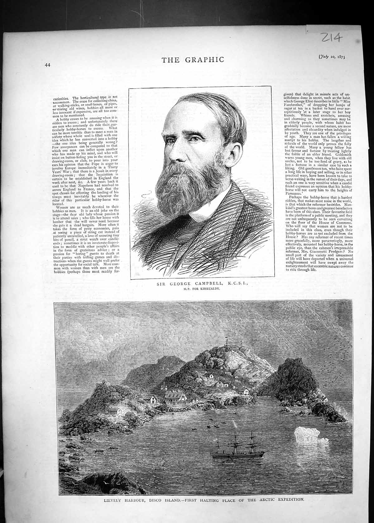 Old 1875 George Campbell Lievely Harbour Disco Island Arctic Expediti Victorian