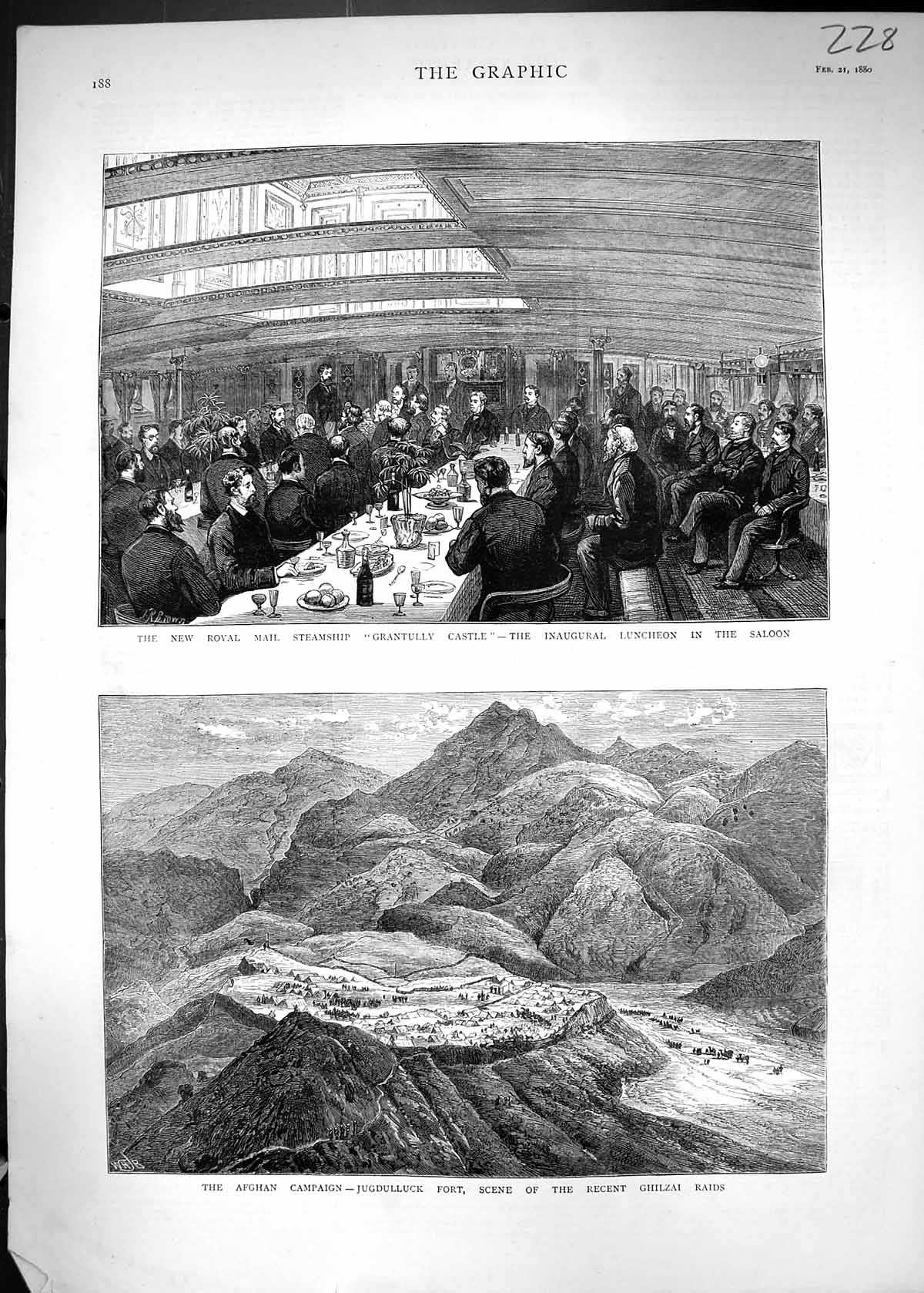 Old 1880 Royal Mail Steam Ship Grantully Castle Afghan Jugdulluck For Victorian