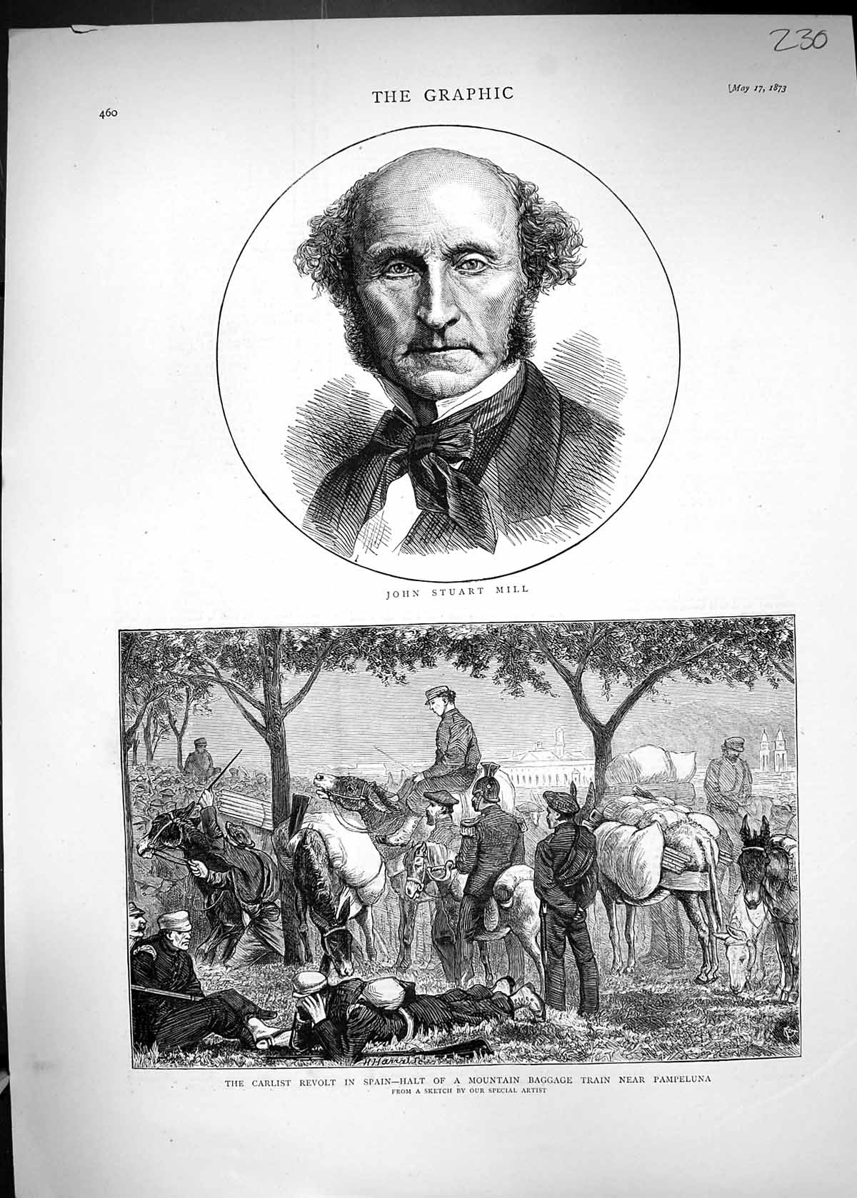Old 1873 John Stuart Mill Carlist Revolt Spain Mountain Baggage Train Victorian
