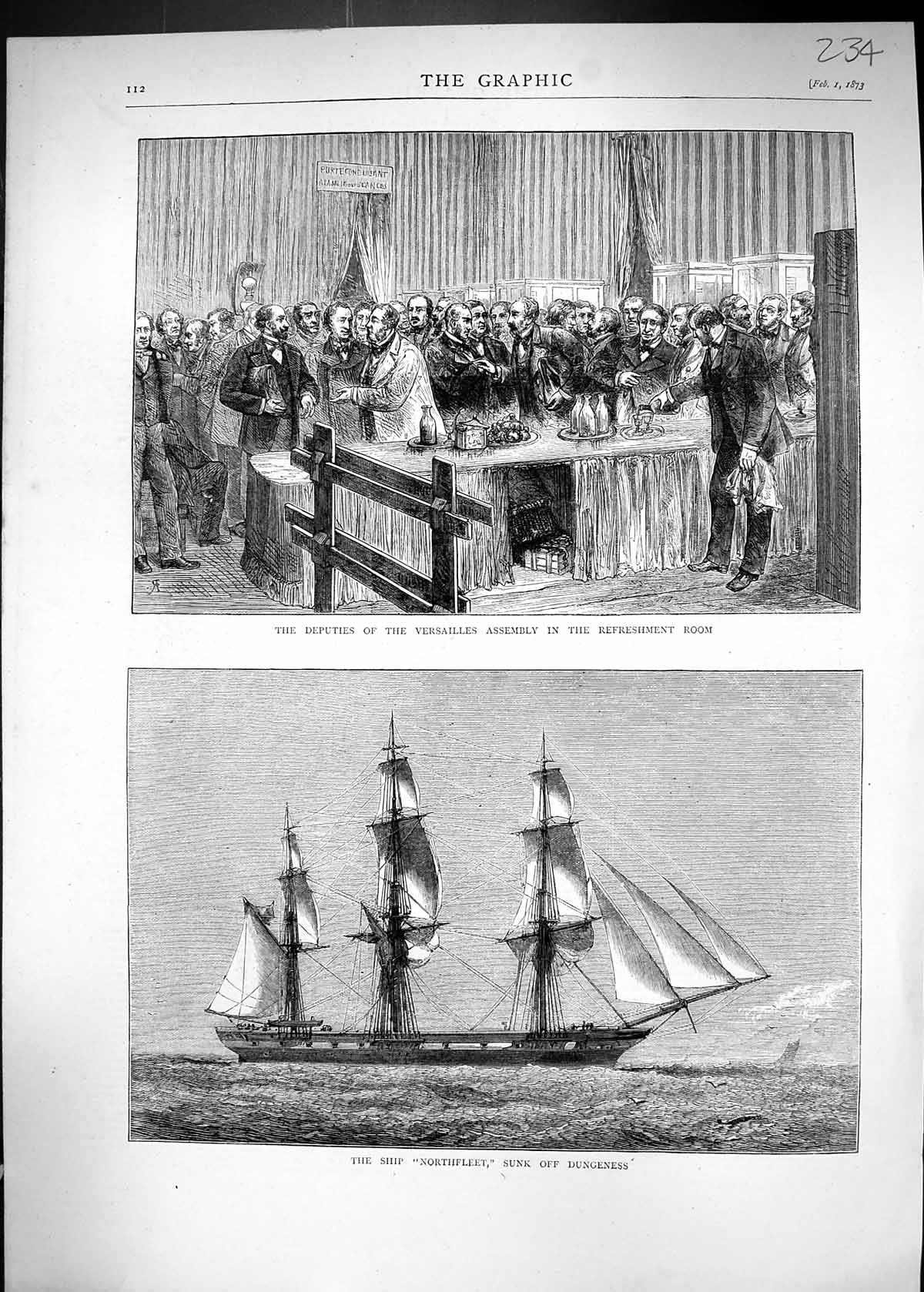 Old 1873 Ship Northfleet Dungeness Deputies Versailles Assembly Refre Victorian