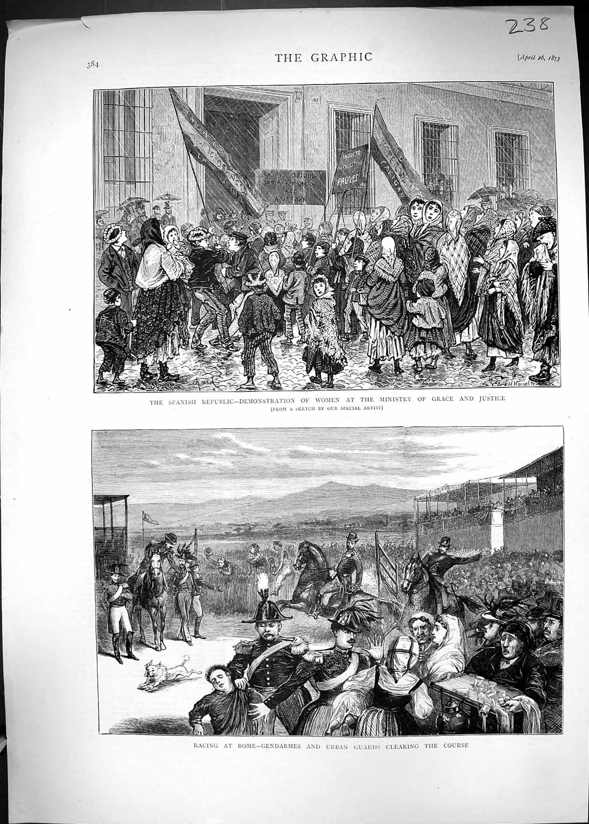 Old 1873 Spanish Republic Demonstration Ministry Grace Justice Horse Victorian