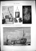 Old 1873 Excellent Gunnery Ship Portsmouth Derrick Dredge Hempen Tang Victorian