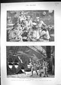 Old 1892 Scene Board Ship H.M.S. Blenheim Navy Furnace Sailors Pipe B Victorian