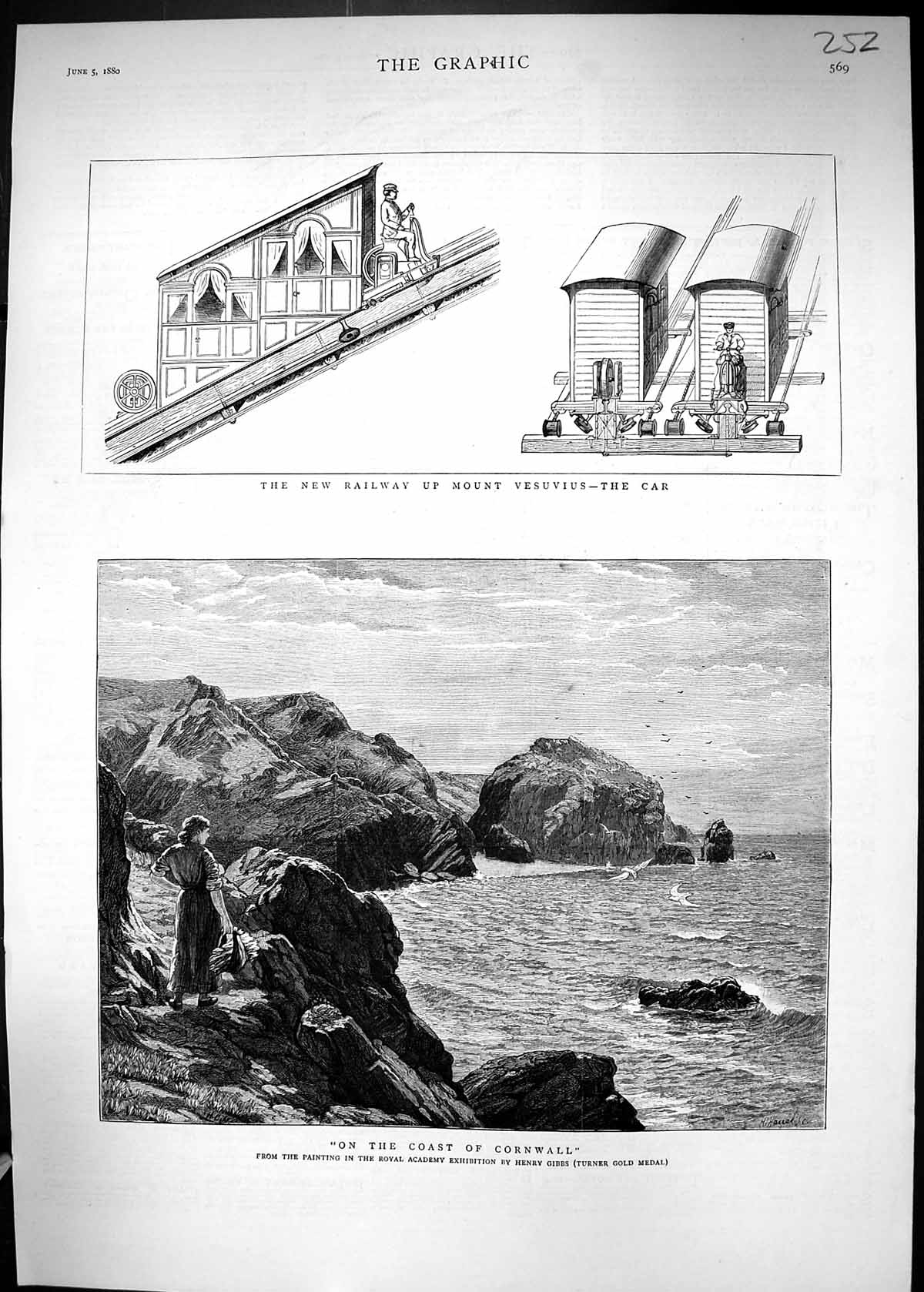 Old 1880 Railway Mount Vesuvius Volcano Scene Coast Cornwall Henry Gi Victorian