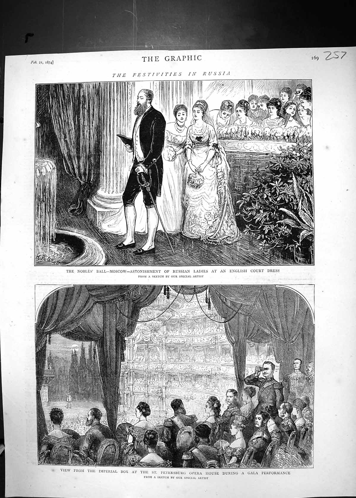 Old 1874 Russia Nobles Ball Moscow Imperial Box St. Petersburg Opera Victorian