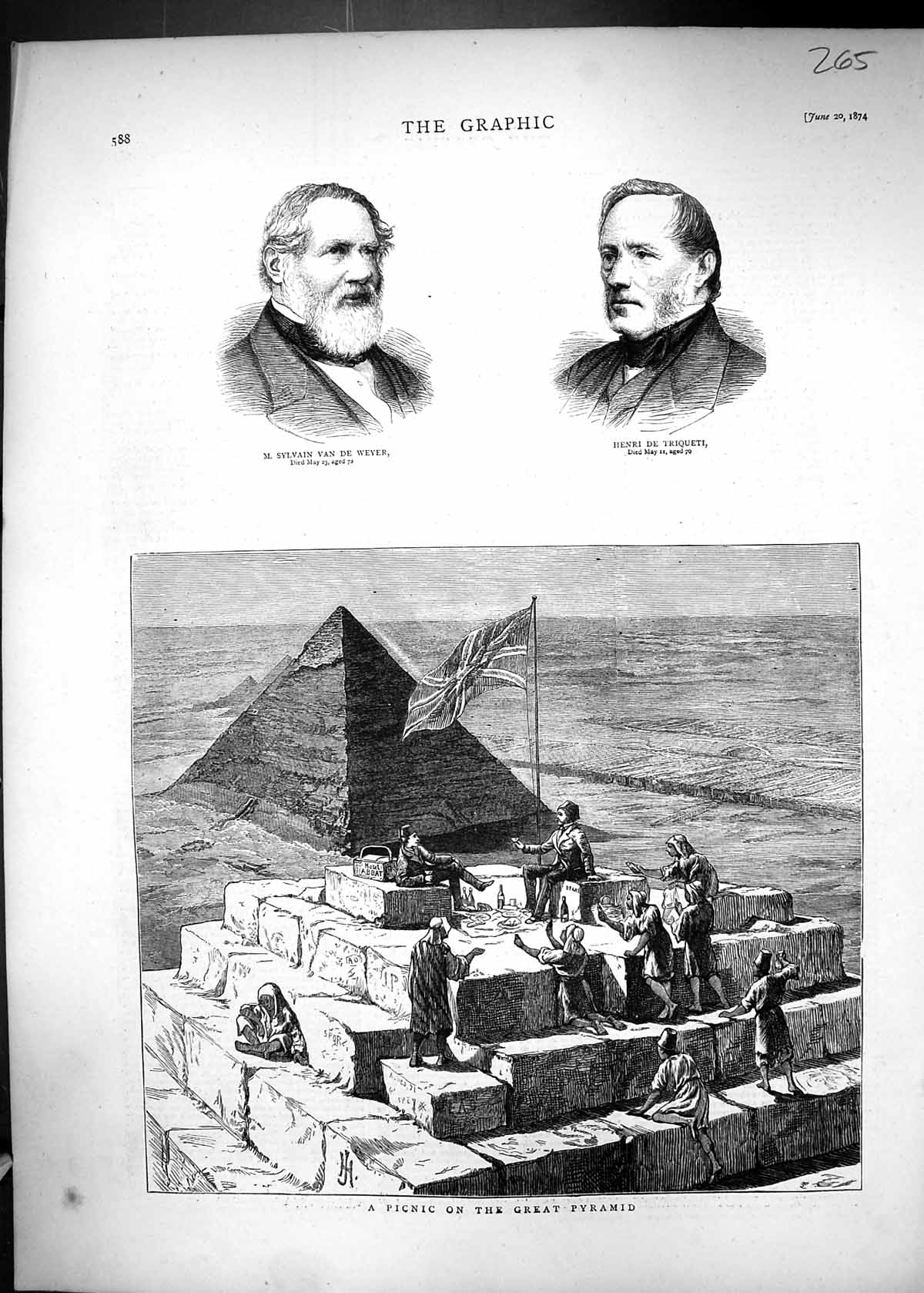 Old Antique Print 1874 Sylvian Weyer Henri Triqueti Picnic Great Pyramid 19th