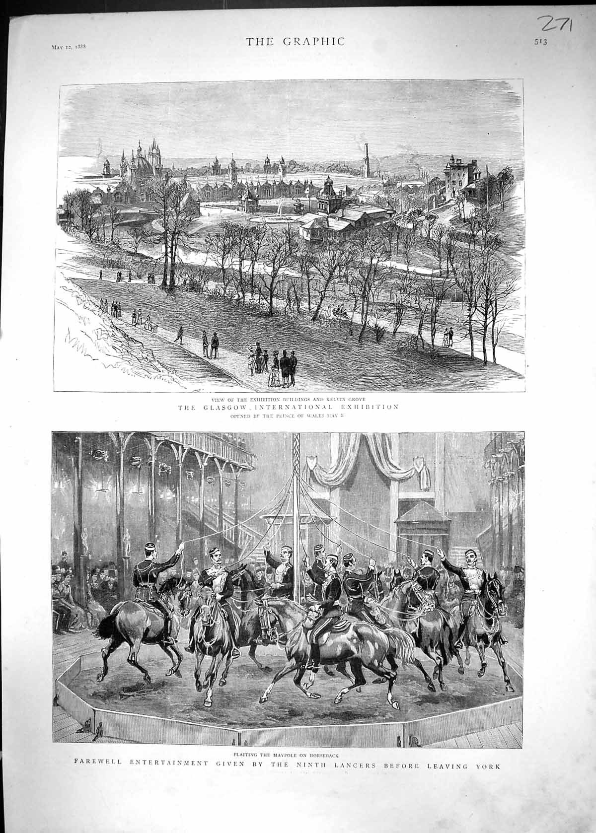 Old 1888 Glasgow Exhibition Buildings Kelvin Grove Lancers Maypole Ho Victorian