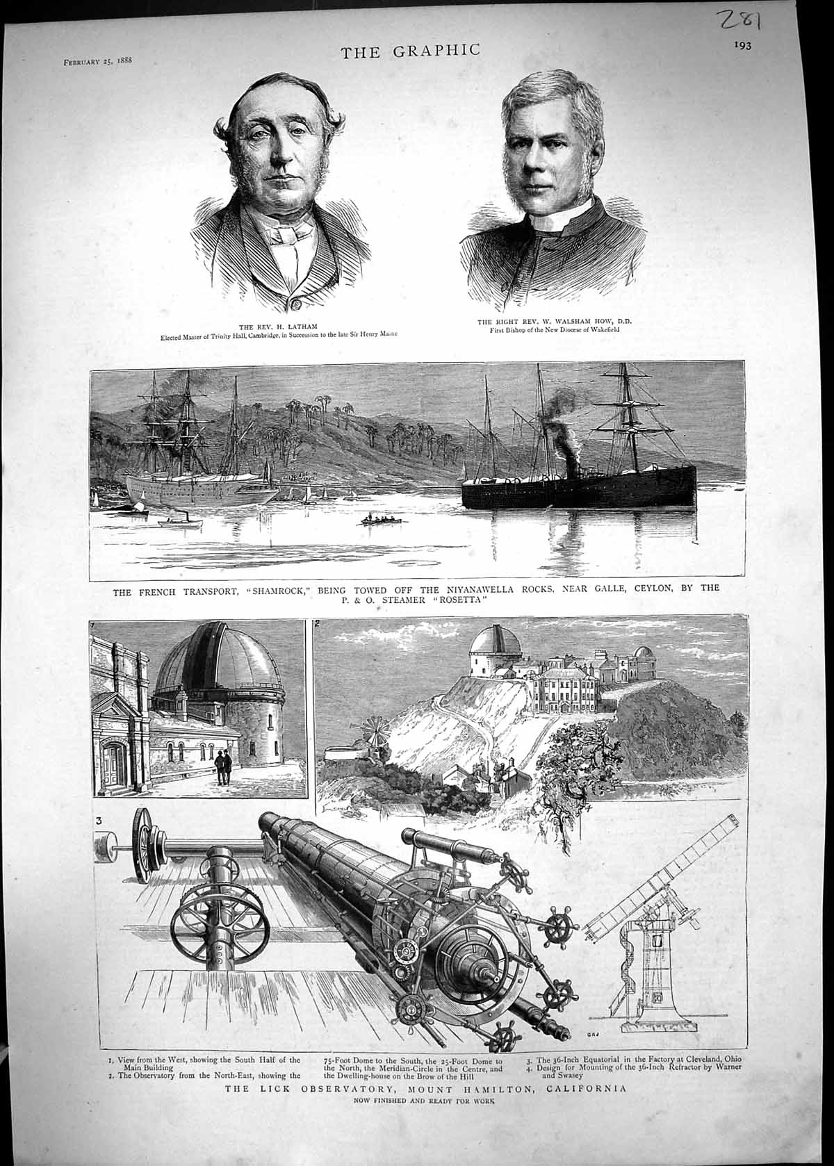 Old 1888 Latham Rev. Walsham How Ship Shamrock P And O Rosetts Lick O Victorian