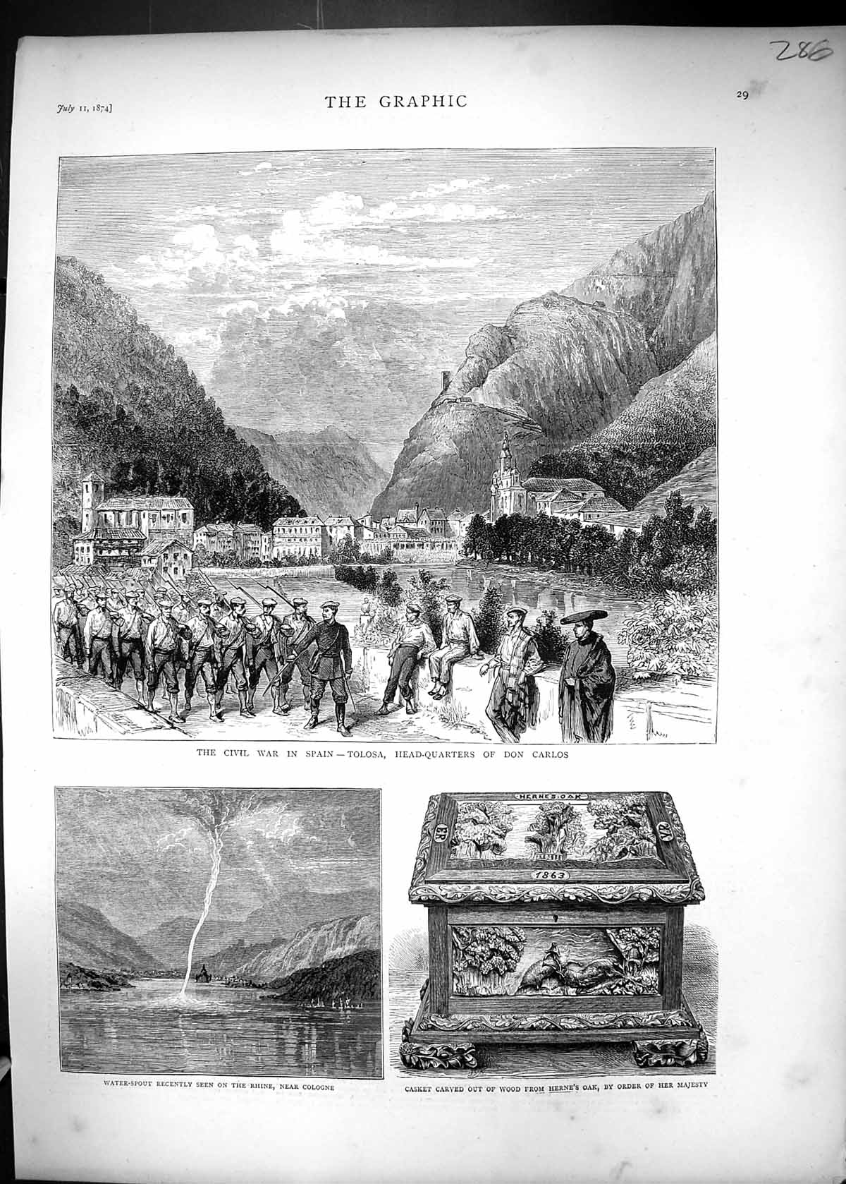 Old 1874 Civil War Spain Tolosa Don Carlos Water-Spout Rhine Cologne Victorian