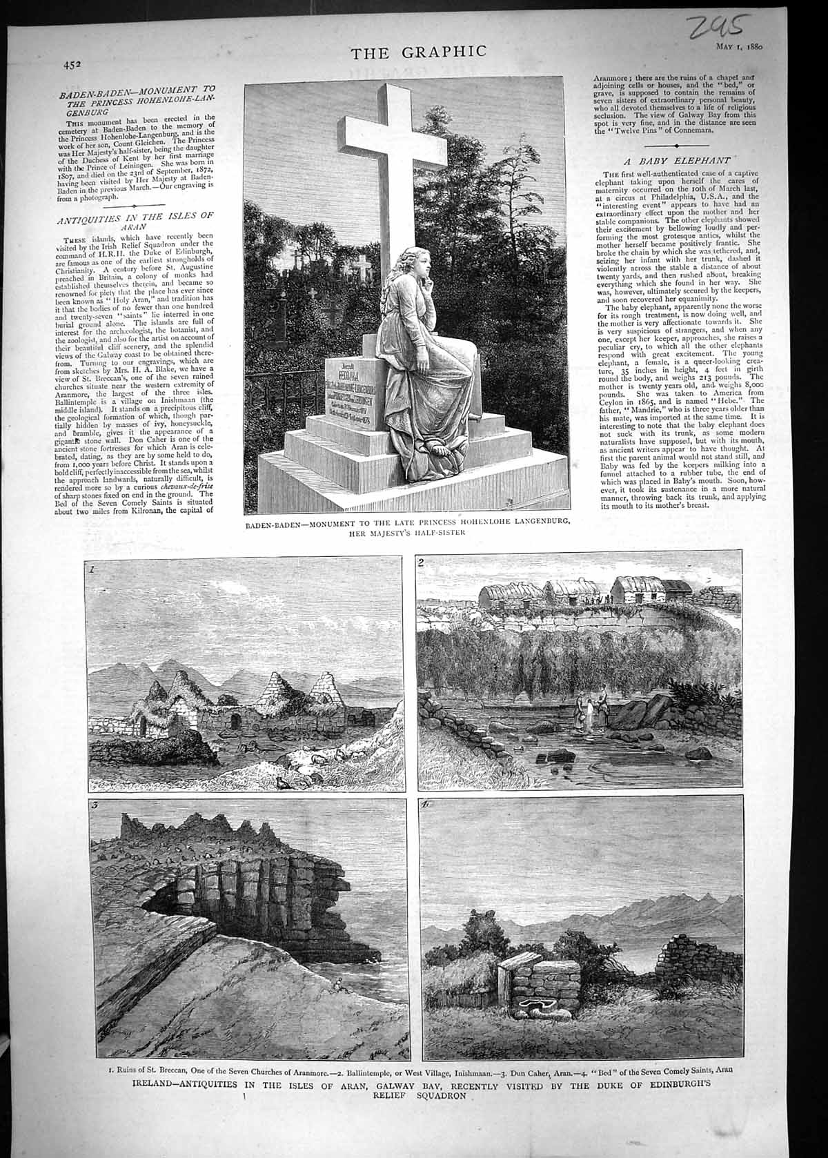 Old 1880 Baden-Baden Monument Princess Langenburg Ireland Breccan Ara Victorian