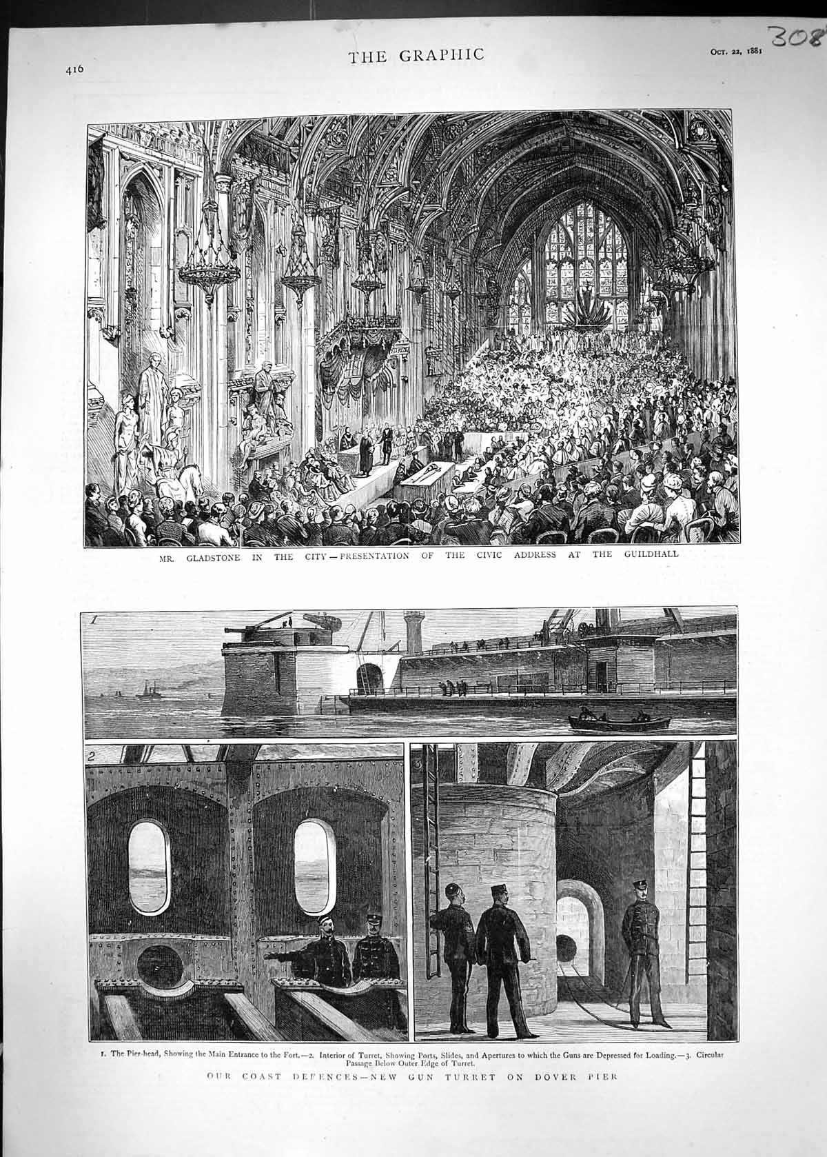Old 1881 Gladstone Civi Address Guildhall Gun Turret Dover Pier Coast Victorian