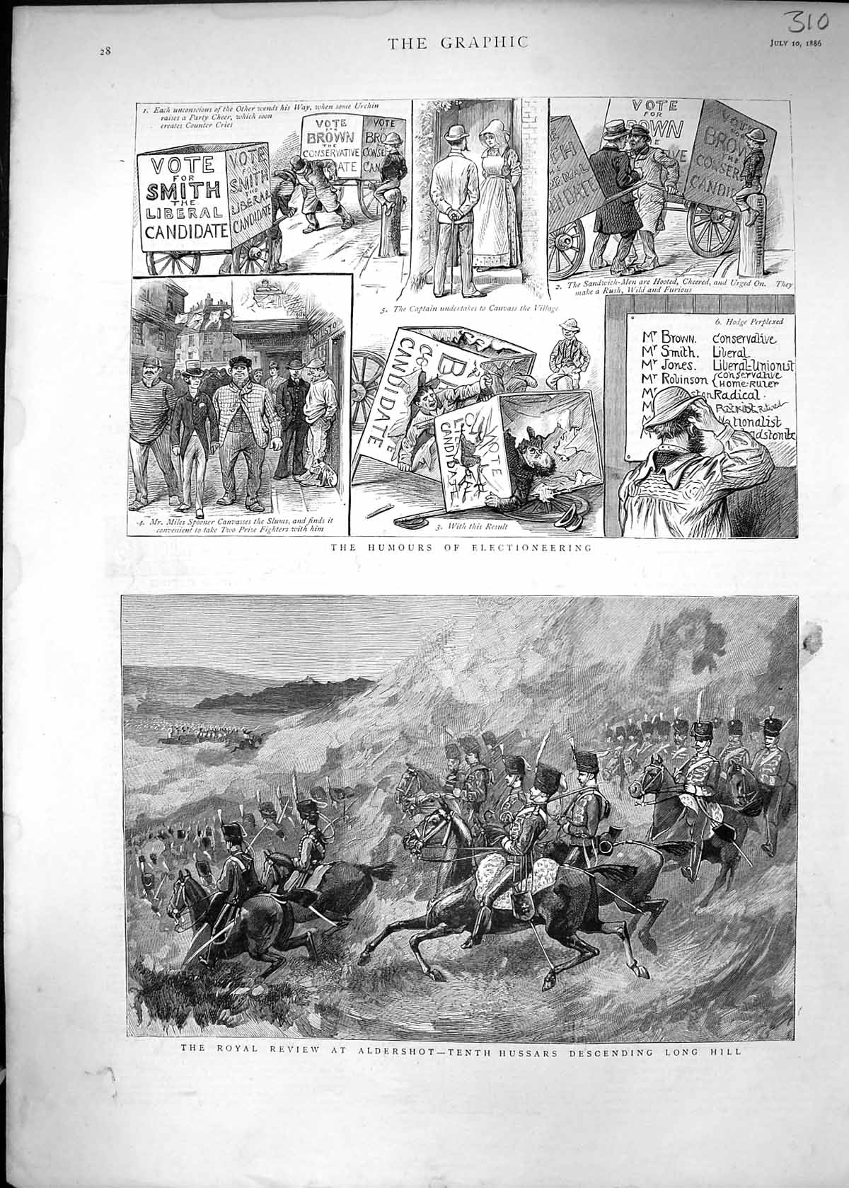 Old 1886 Royal Review Aldershot Tenth Hussars Humours Electioneering Victorian