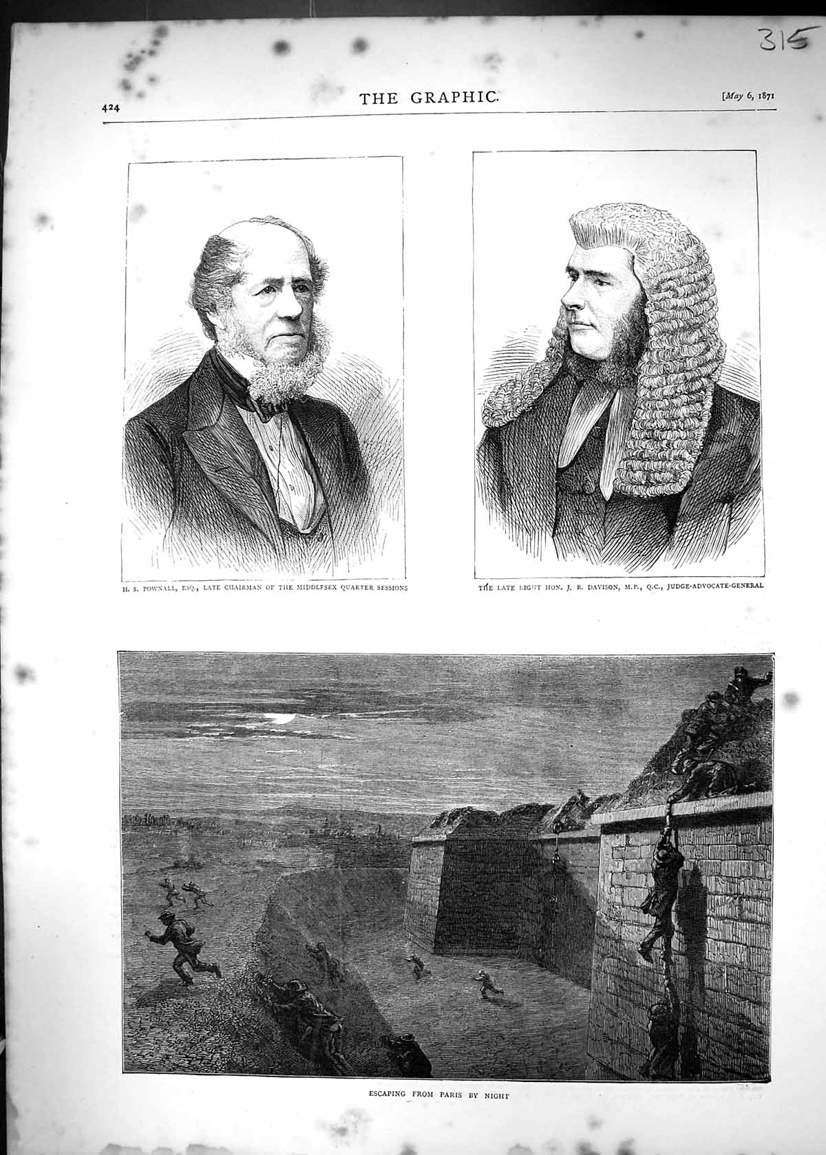 Old 1871 Pownall Davison Judge-Advocate-General Escaping Paris Night Victorian