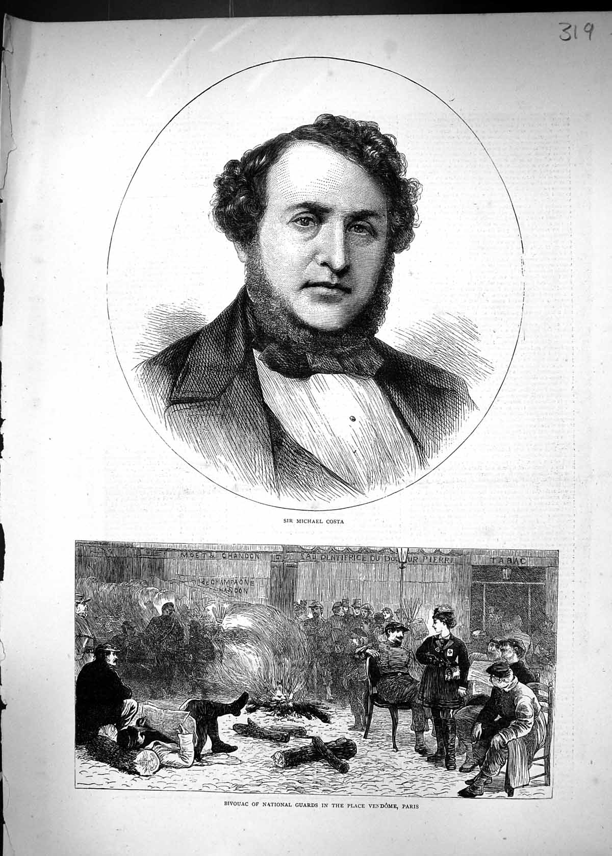 Old 1871 Sir Michael Costa Bivouac National Guards Place Vendome Pari Victorian