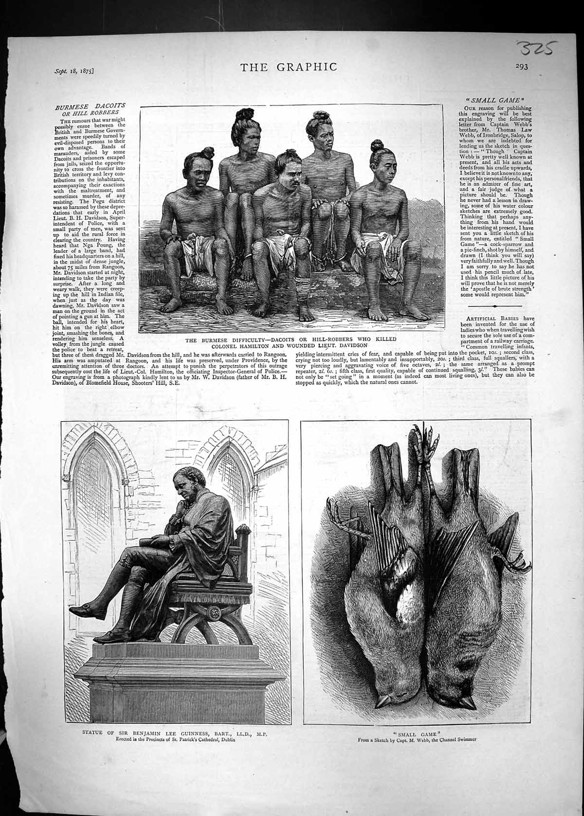 Old 1875 Burmes Dacoits Colonel Hamilton Davidson Statue Benjamin Gui Victorian