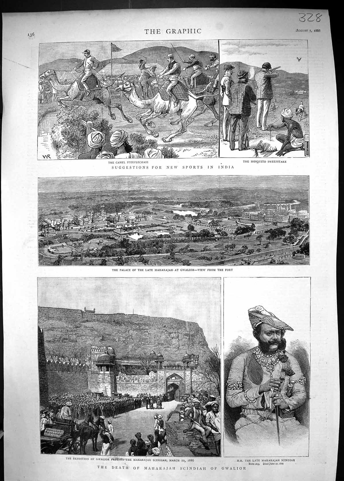 Old 1886 Death Maharajah Scindiah Gwalior Palace Mosquitto Sweepstake Victorian