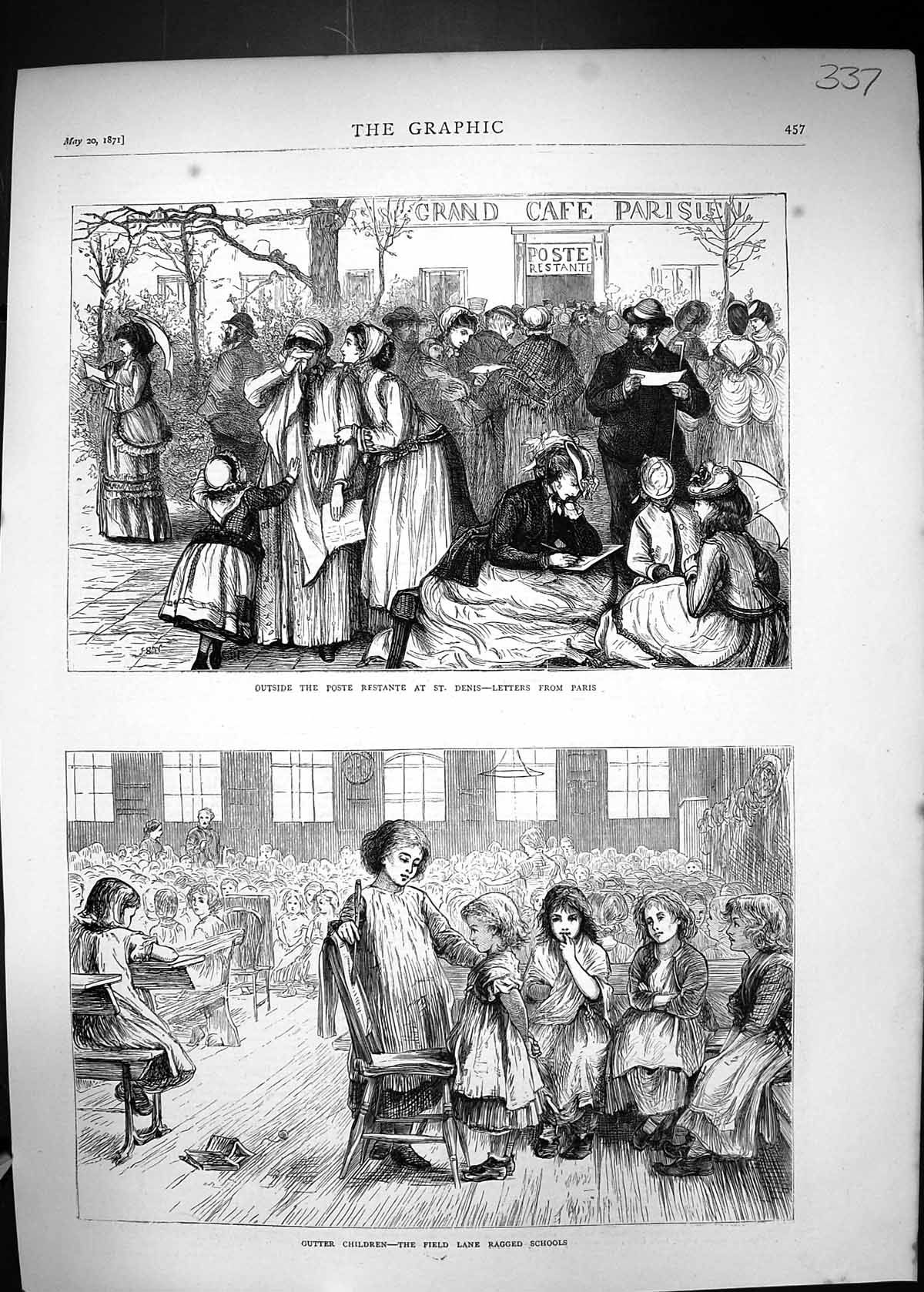 Old 1871 Poste Restante St. Denis Paris Letters Children Field Lane R Victorian