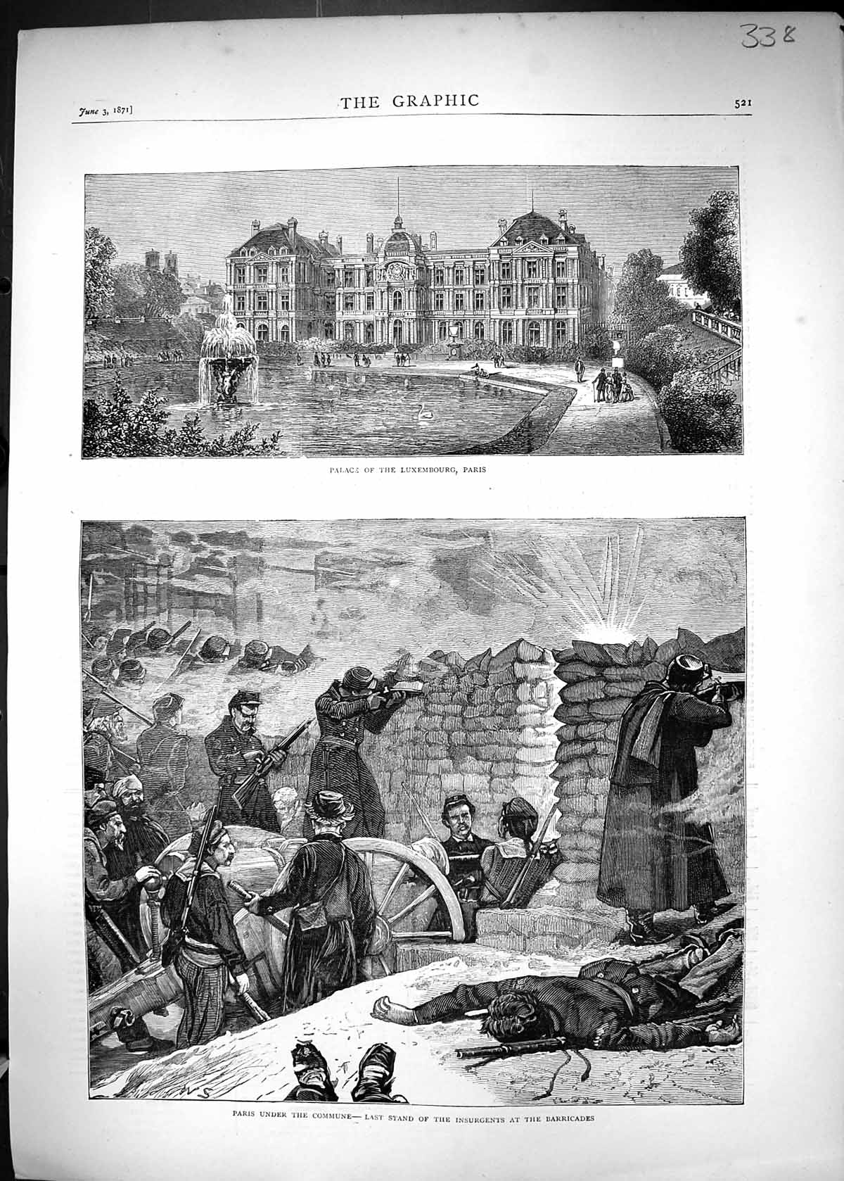 Old 1871 Palace Luxembourg Paris France Commune Insurgents Barricades Victorian