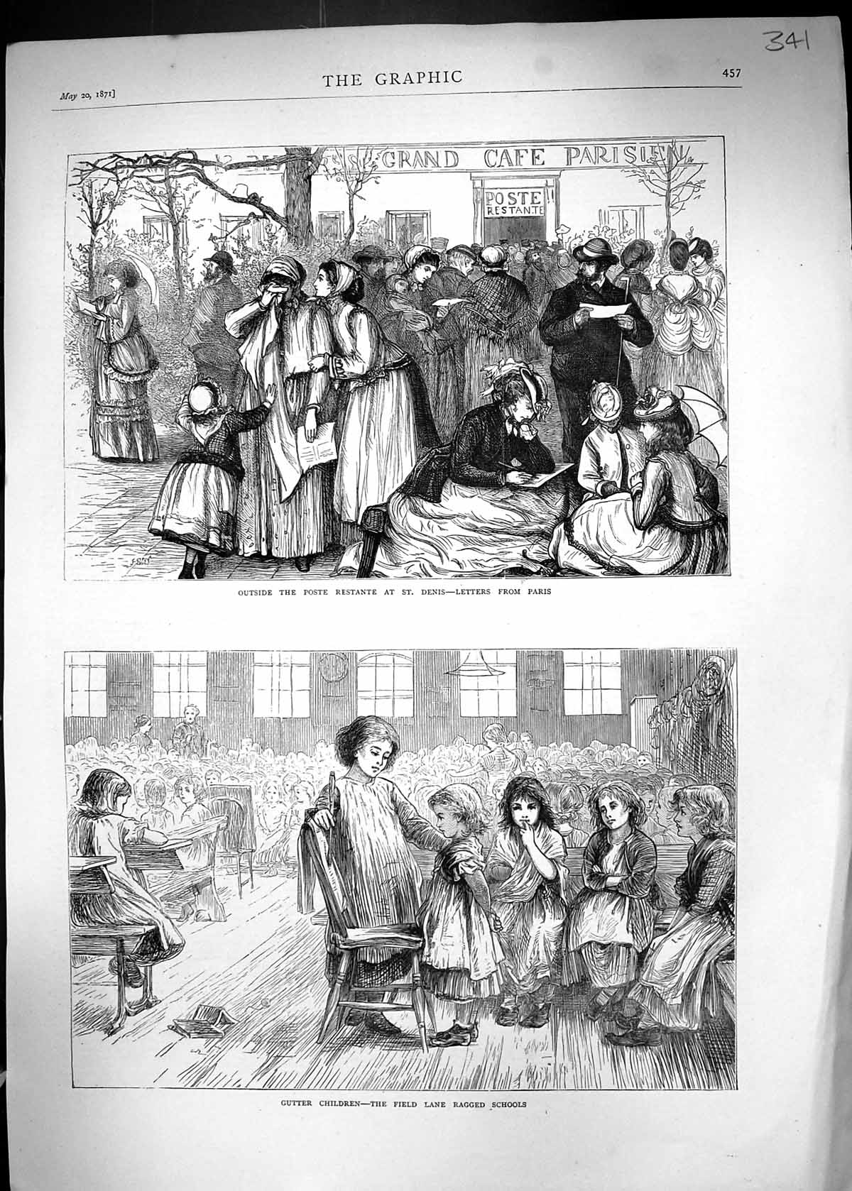 Old 1871 Children Field Lane Ragged Schools Poste Restante St. Denis Victorian