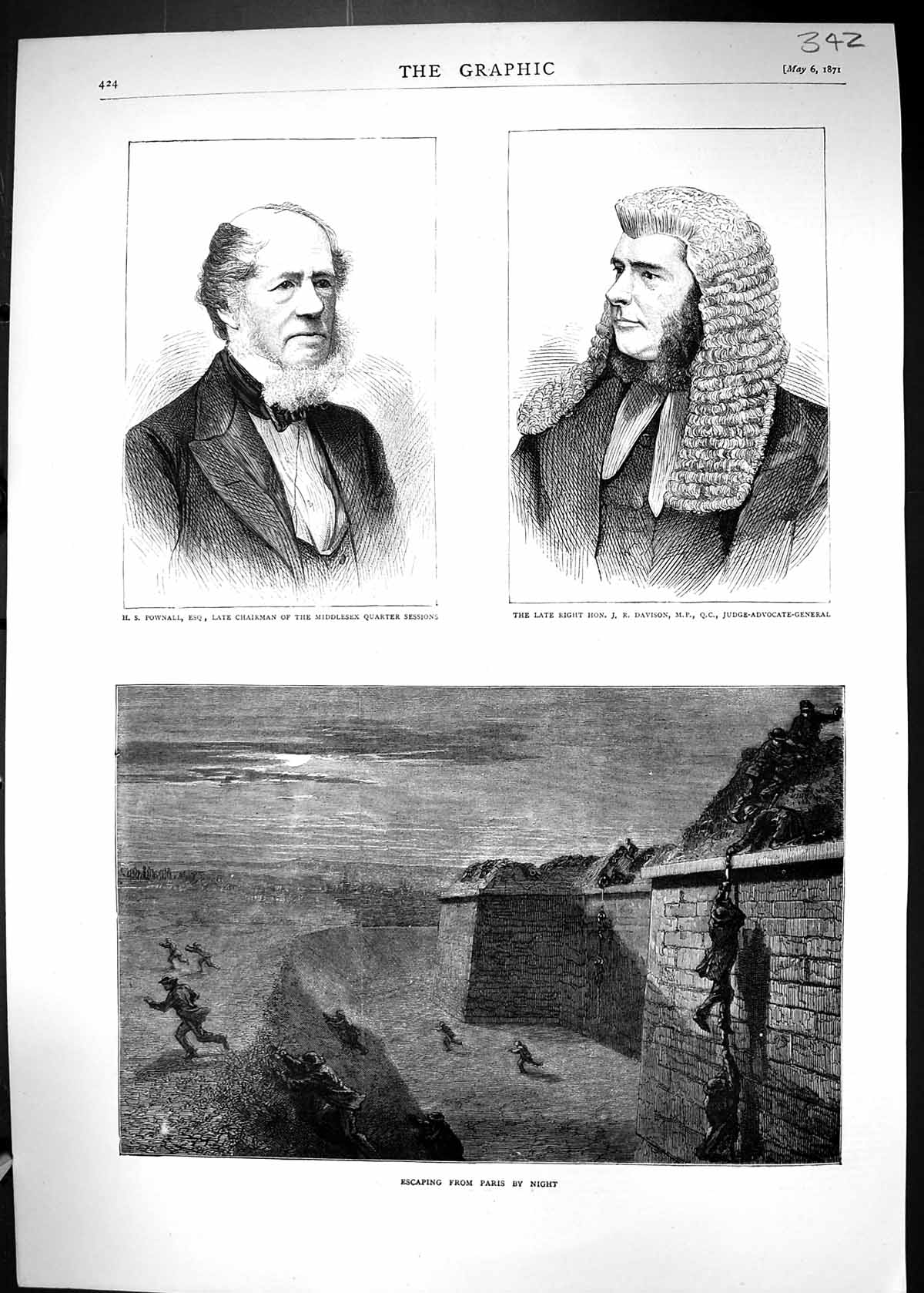 Old 1871 Escaping Paris Night Scene Pownall Davidson Judge-Advocate-G Victorian
