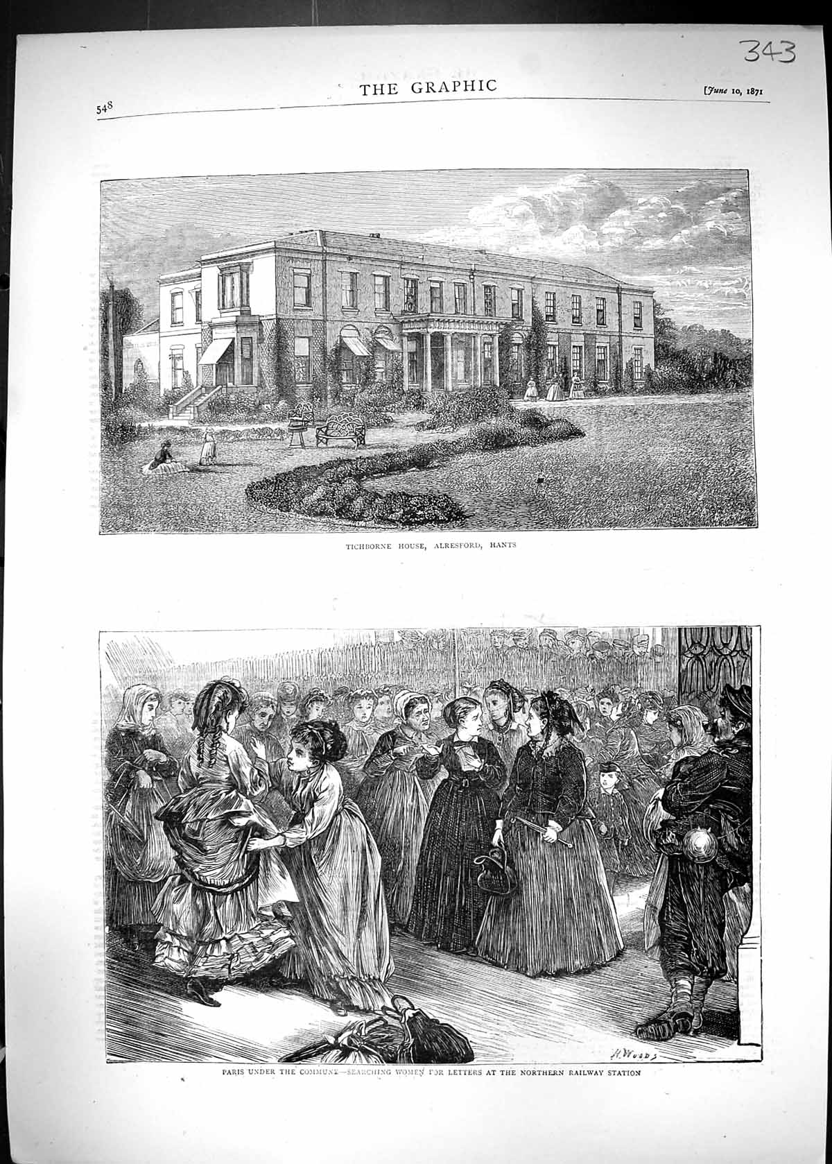 Old 1871 Tichborne House Alresford Hants Paris Commune Northern Railw Victorian