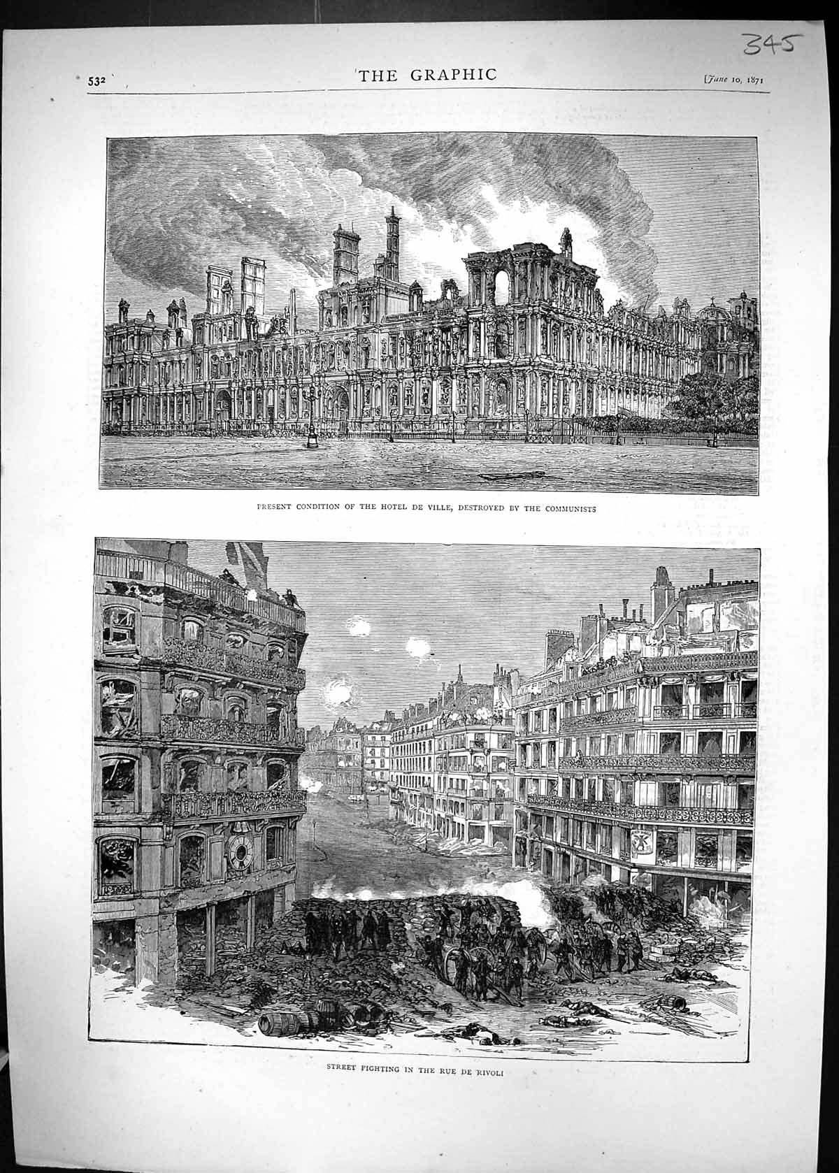 Old 1871 Hotel De Ville Destroyed Communists Street Fighting Rue De R Victorian