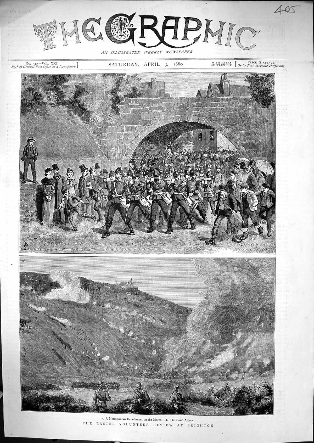 Old Print 1880 Easter Volunteer Review Brighton Siers War Metropolitan D 19th