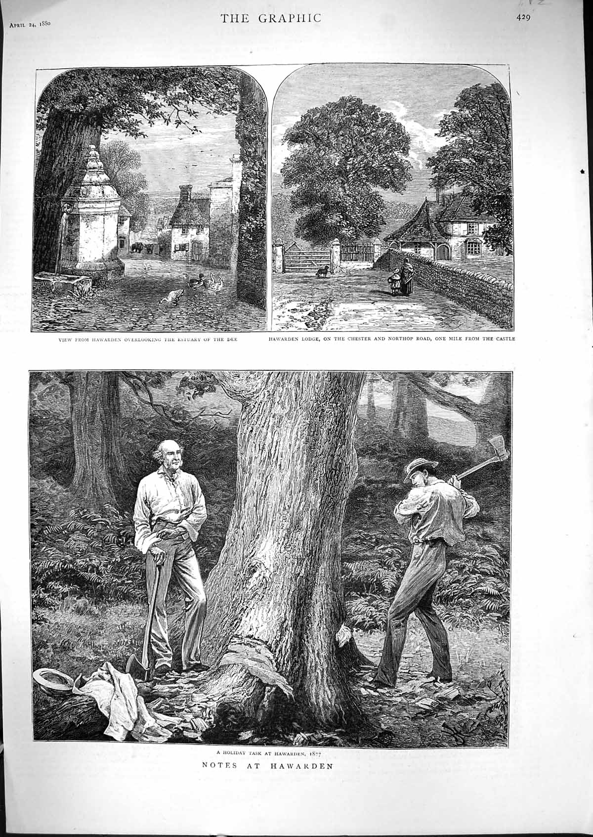 Old 1880 Hawarden Lodge Chester Northop Road Axe Chopping Tree Estuar Victorian
