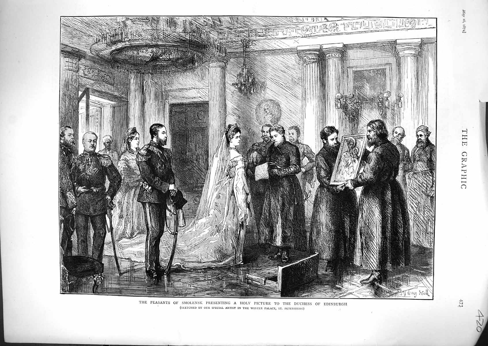 Old 1874 Peasants Smolensk Presenting Holy Picture Duchess Edinburgh Victorian