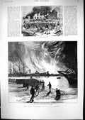 Old 1889 Fatal Explosion Petroleum Fire Antwerp Burning Ships Dead Bo Victorian