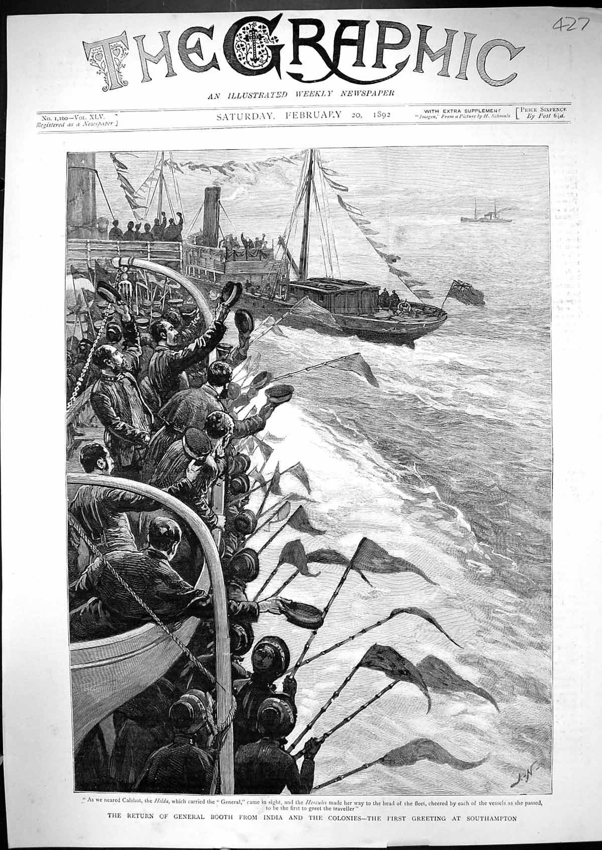 Old 1892 Return General Booth India Hilda Ship Portsmouth Hercules Fi Victorian