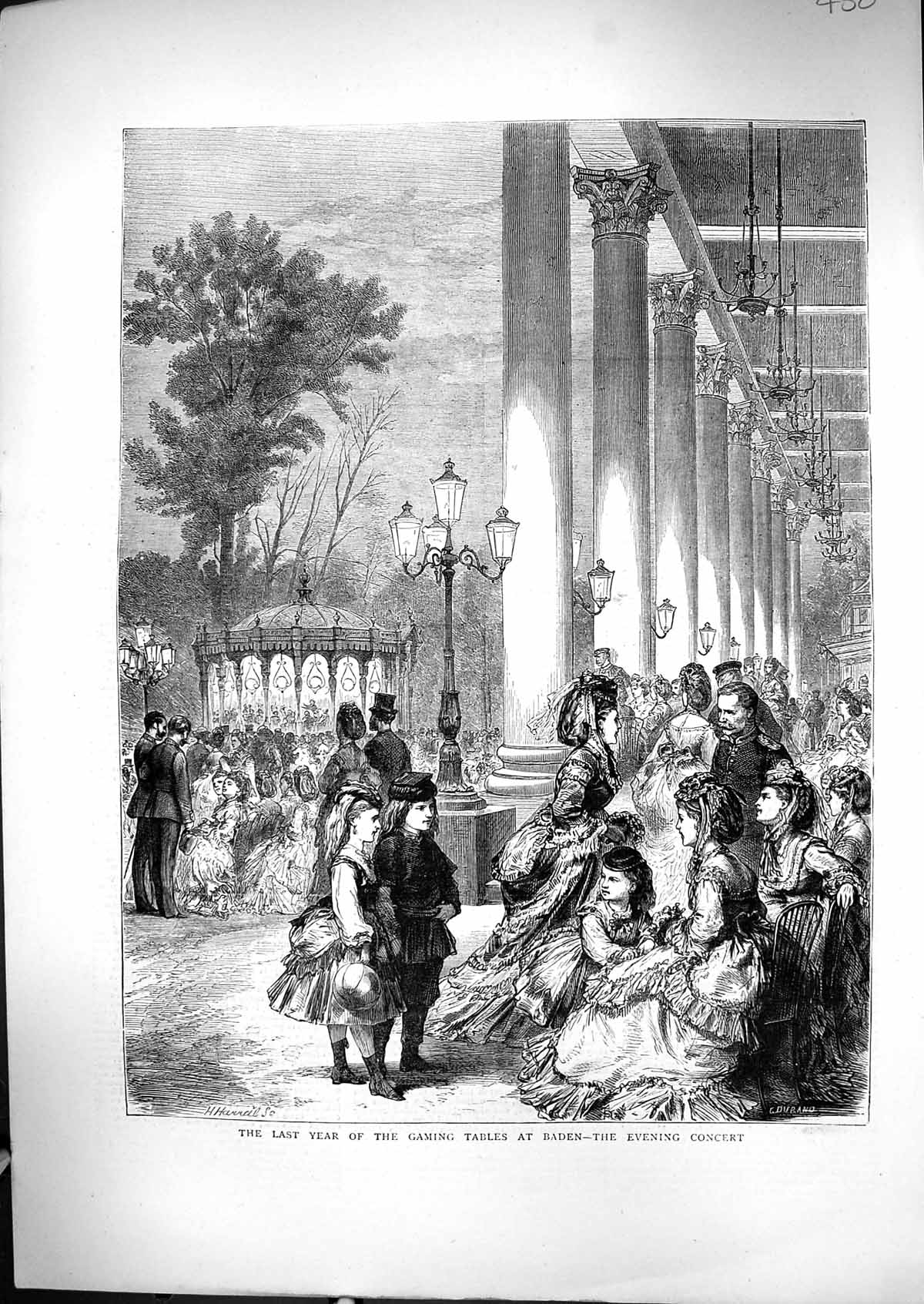 Antique Old Print 1871 Scene Gaming Tables Baden Evening Concert Spectators